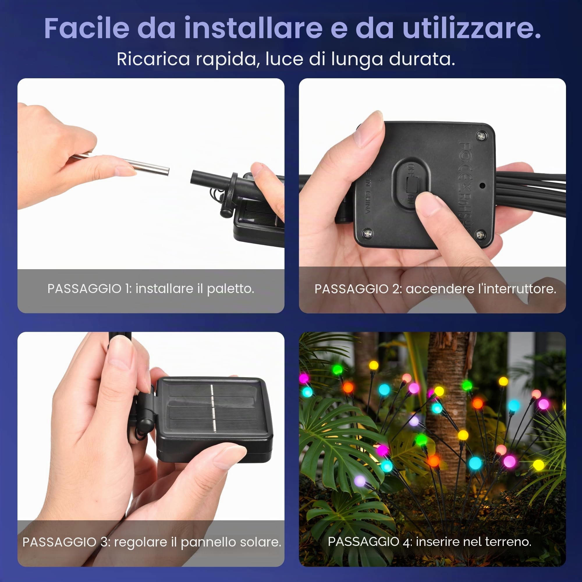 Luci solari da giardino, decorazione natalizia, 40 luci solari a lucciola, luci oscillanti solari nel vento, per la decorazione di cortile, terrazza, sentiero (confezione da 4)