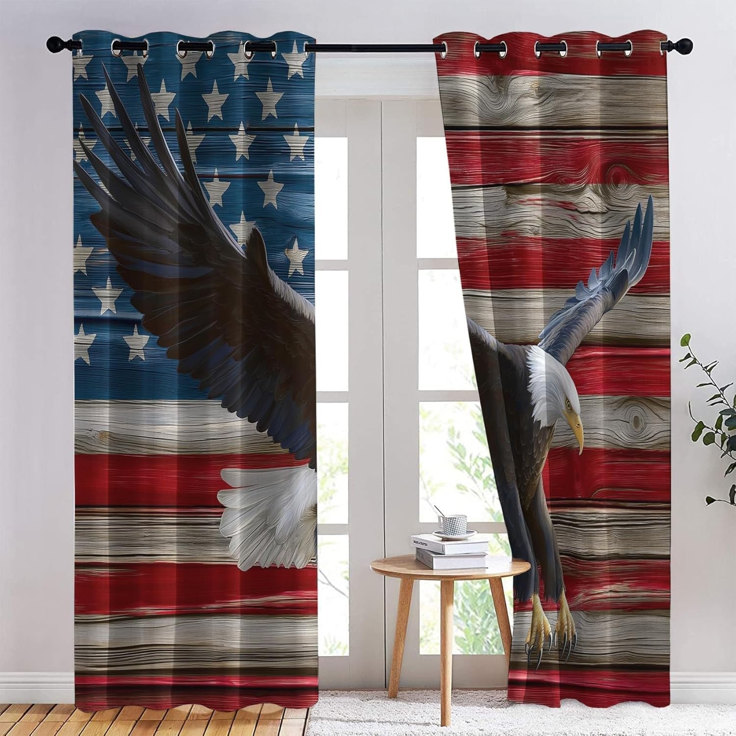 Generisch Vorhänge Amerikanischer Stil Thermovorhang Kälteschutz Seeadler Blickdicht Ösenschal für Gardinen Wohnzimmer & Schlafzimmer H 245 x B 140 cm 2er Set B147