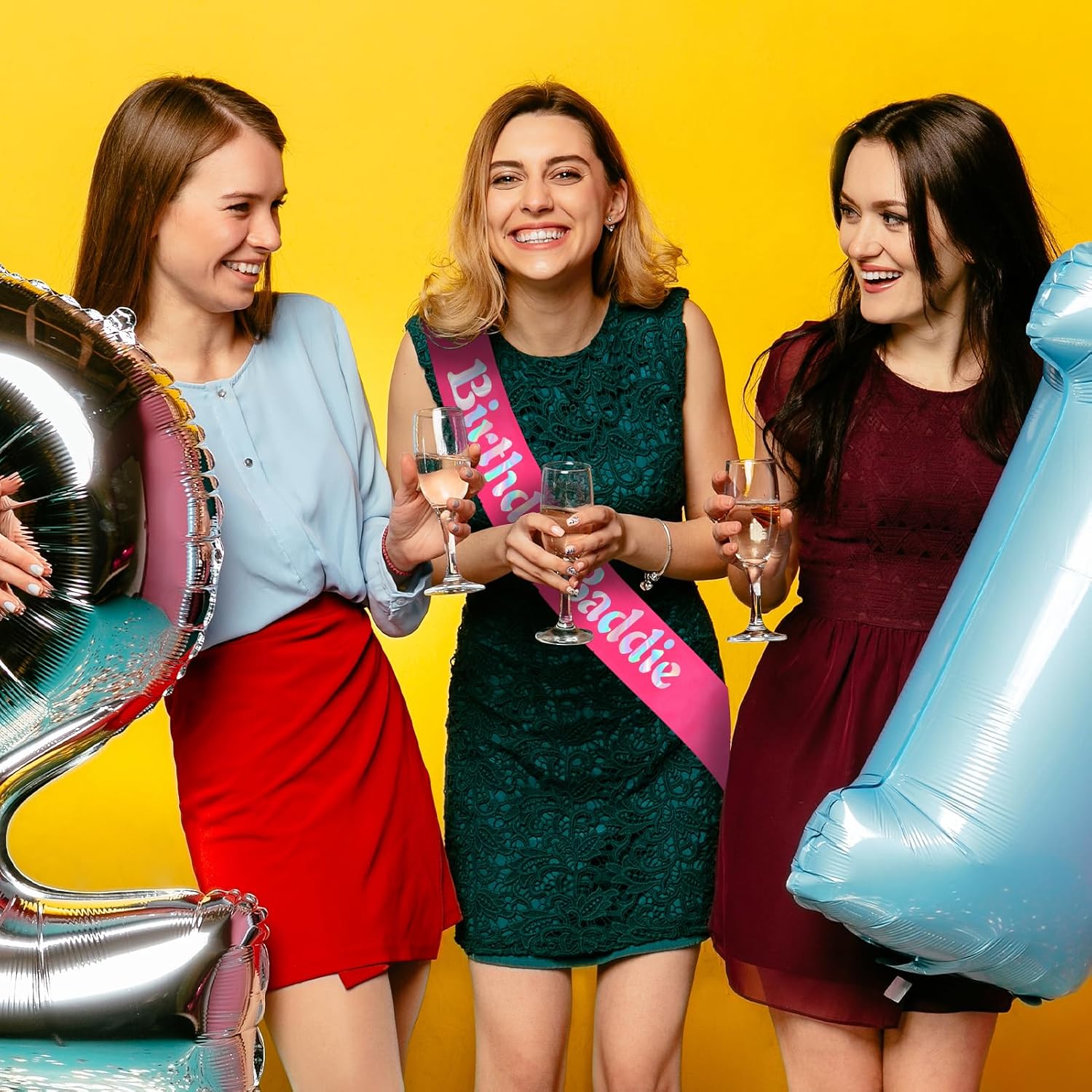 Birthday Baddie Sash for Women, Hot Pink Birthday Sash with Iridescent Foil for Girls Women Official Teenager Sweet 16, 18th 21st 30th 40th 50th or Any Other Bday Party Decorations, Gifts