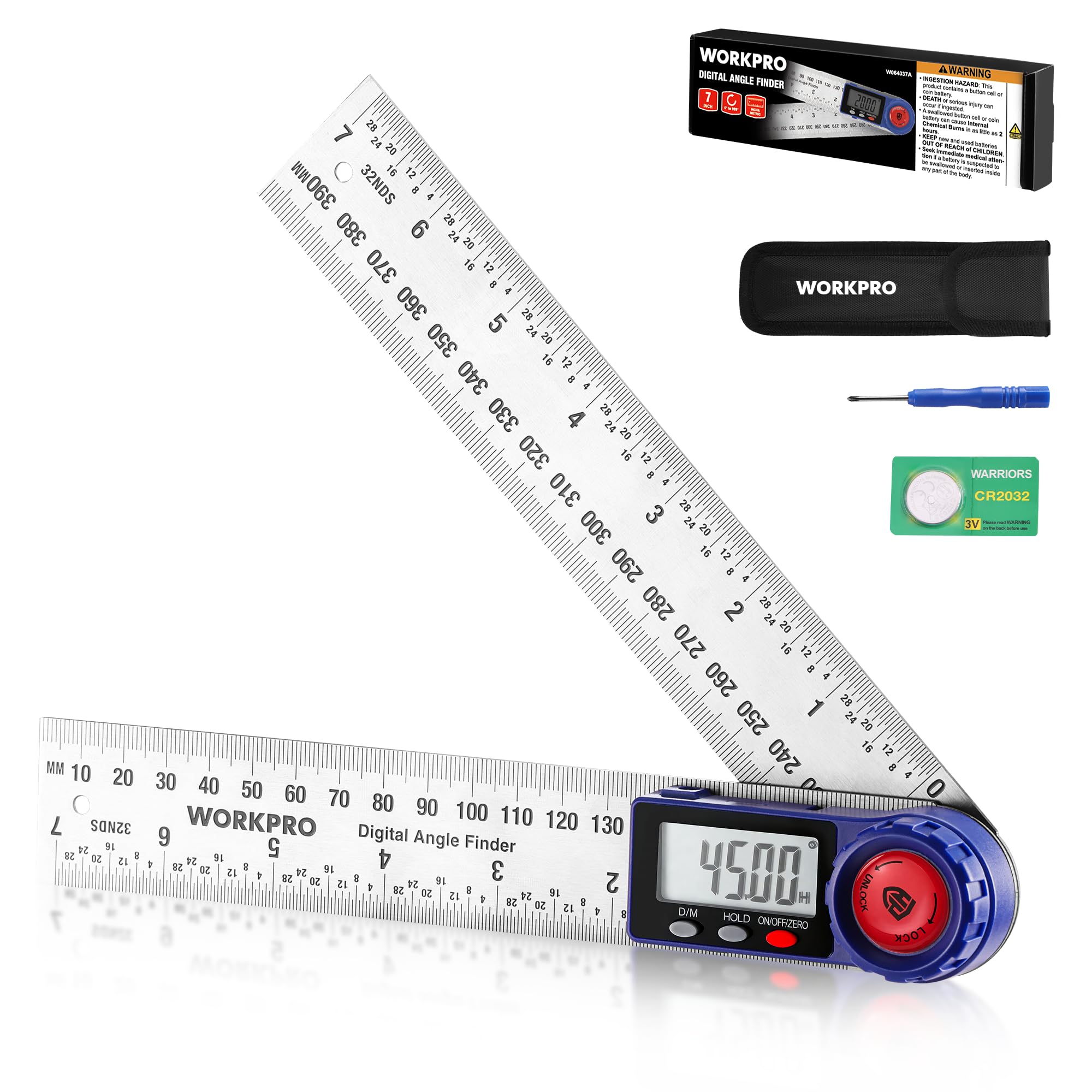 WORKPRO Digital Angle Finder, 7-Inch Stainless Steel Angle Finder Tool