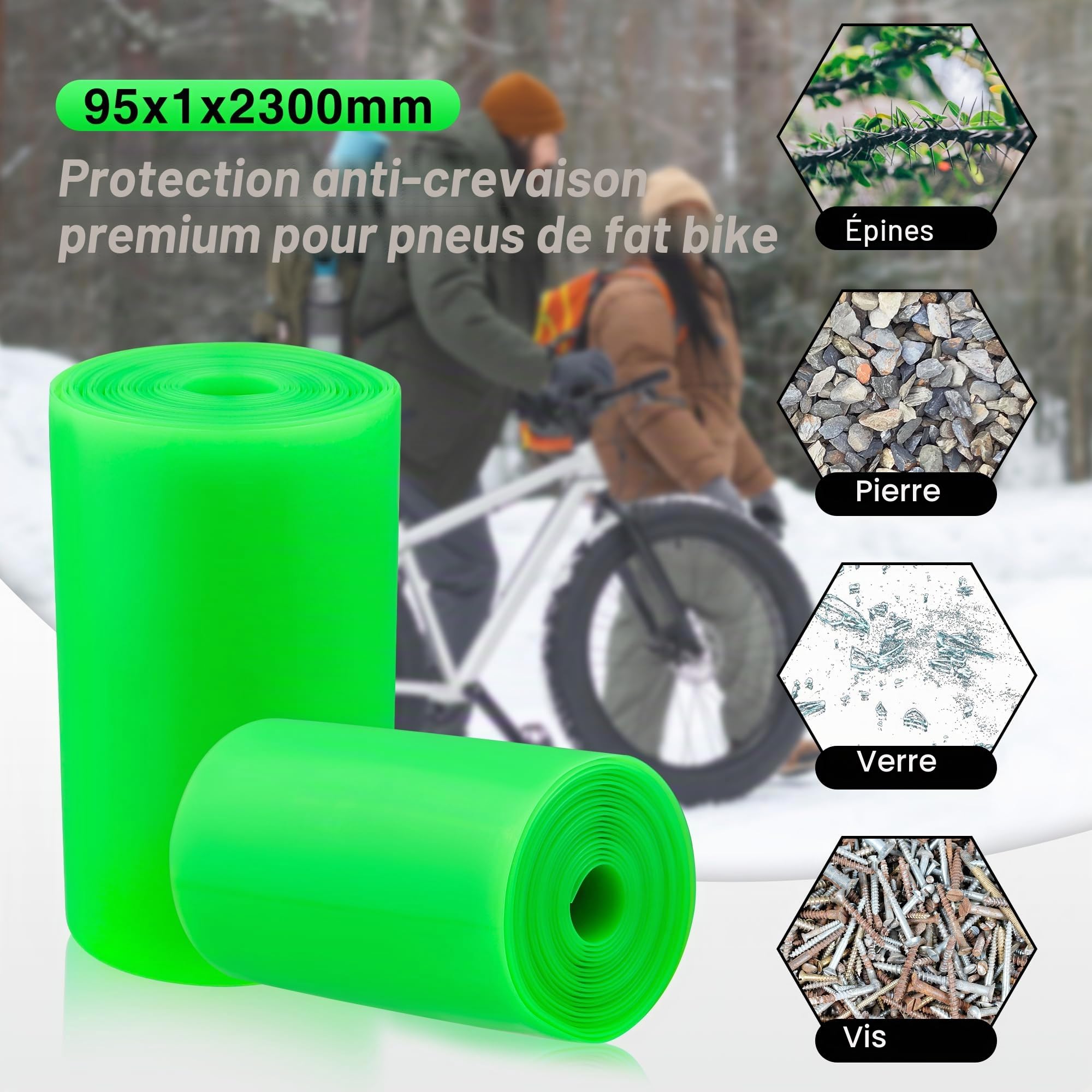 Lot de 2 pneus de vélo Fat Bike Liner - 54/80/95/110 x 2300 x 1 mm - Protection anti-crevaison - Anti-perforation - Pour VTT / vélo électrique / Fat Bike