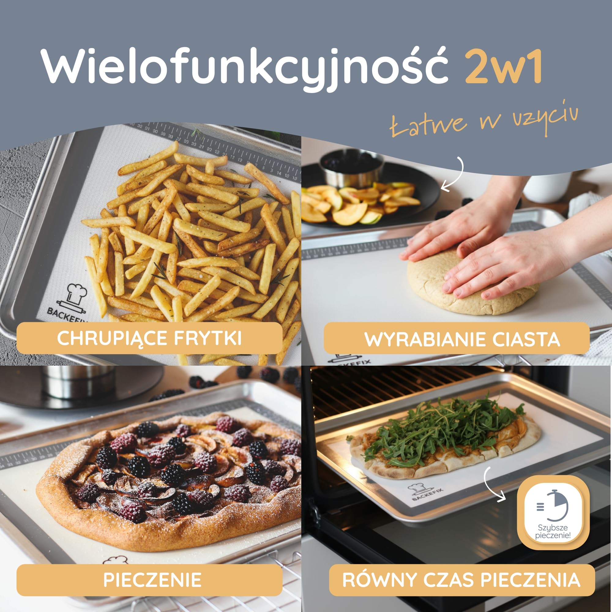 BackeFix 40x30 cm Wielorazowa silikonowa mata do pieczenia Nie wymaga papieru pergaminowego ani smaru