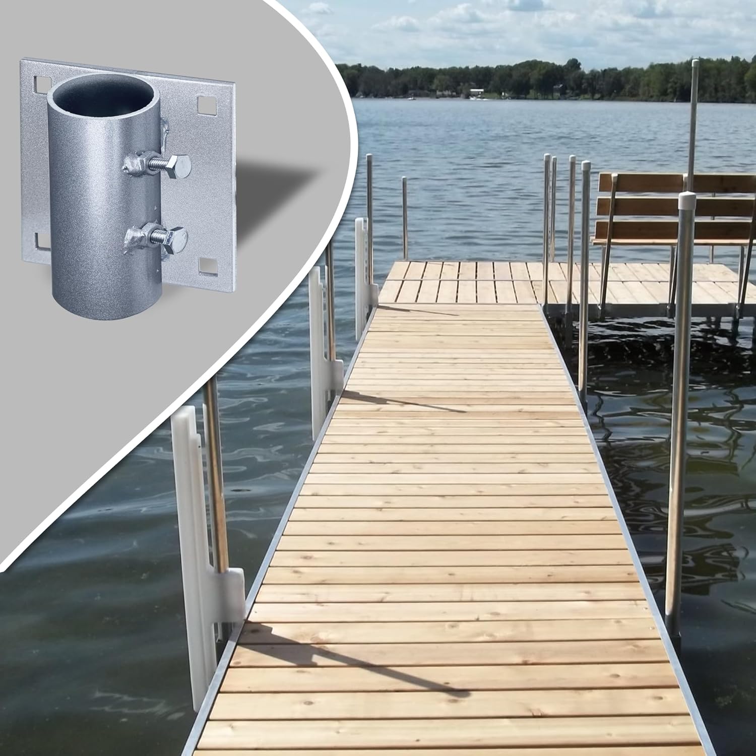 2 Pcs Heavy-Duty Stationary Side Leg Pipe for Boat Dock Welding, and Galvanized Finish - Ideal Dock Hardware for Floating Accessories with Adjustable Mounting Screws