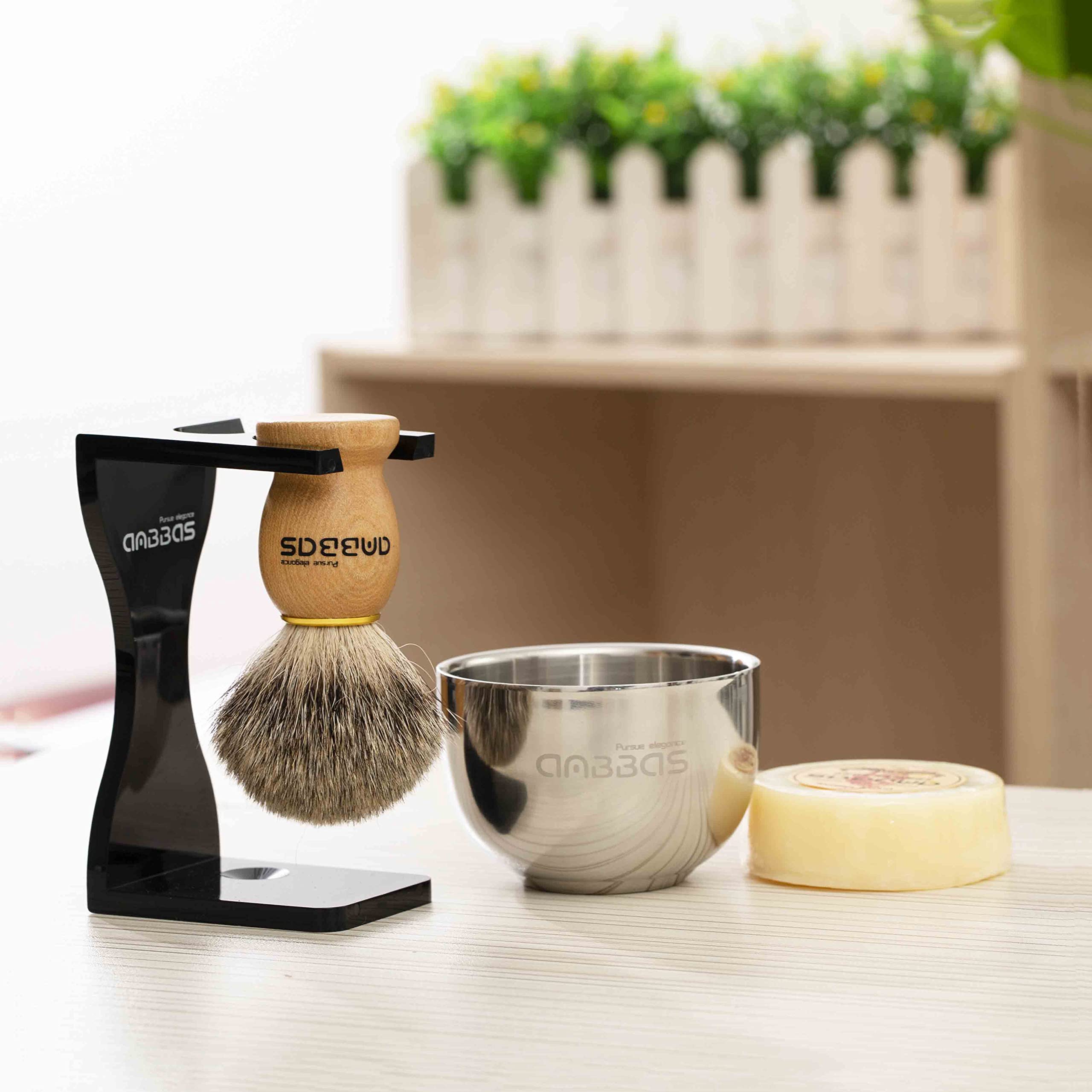 Anbbas Ensemble de Blaireau de Rasage 4en1,avec Support de Rasoir,Bol et Savon pour Rasage Traditionnel Homme