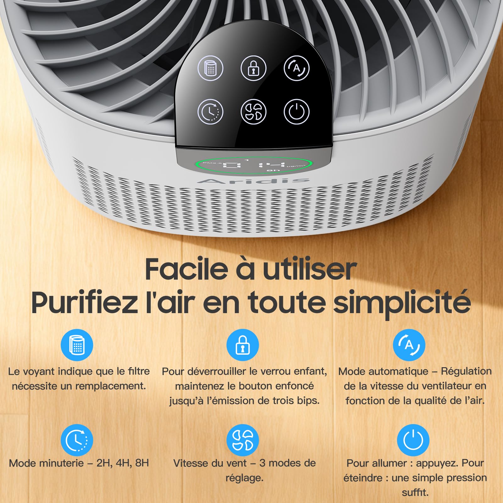 Purificateur d'Air Chambre - Air Purifier Hepa Efficace Contre Le Pollen, Les Allergies, Les Odeurs Et Les Poils D'Animaux, Avec éPonge ParfuméE, 7w Et 3 Vitesses,Silencieux Version améliorée