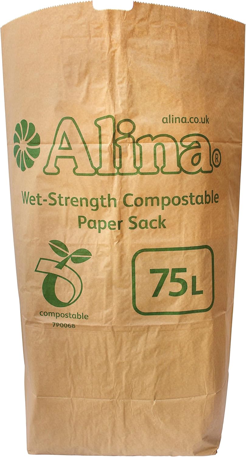 10 x Alina 75L Compostable Paper Garden Sack/Bin Liner/Biodegradable