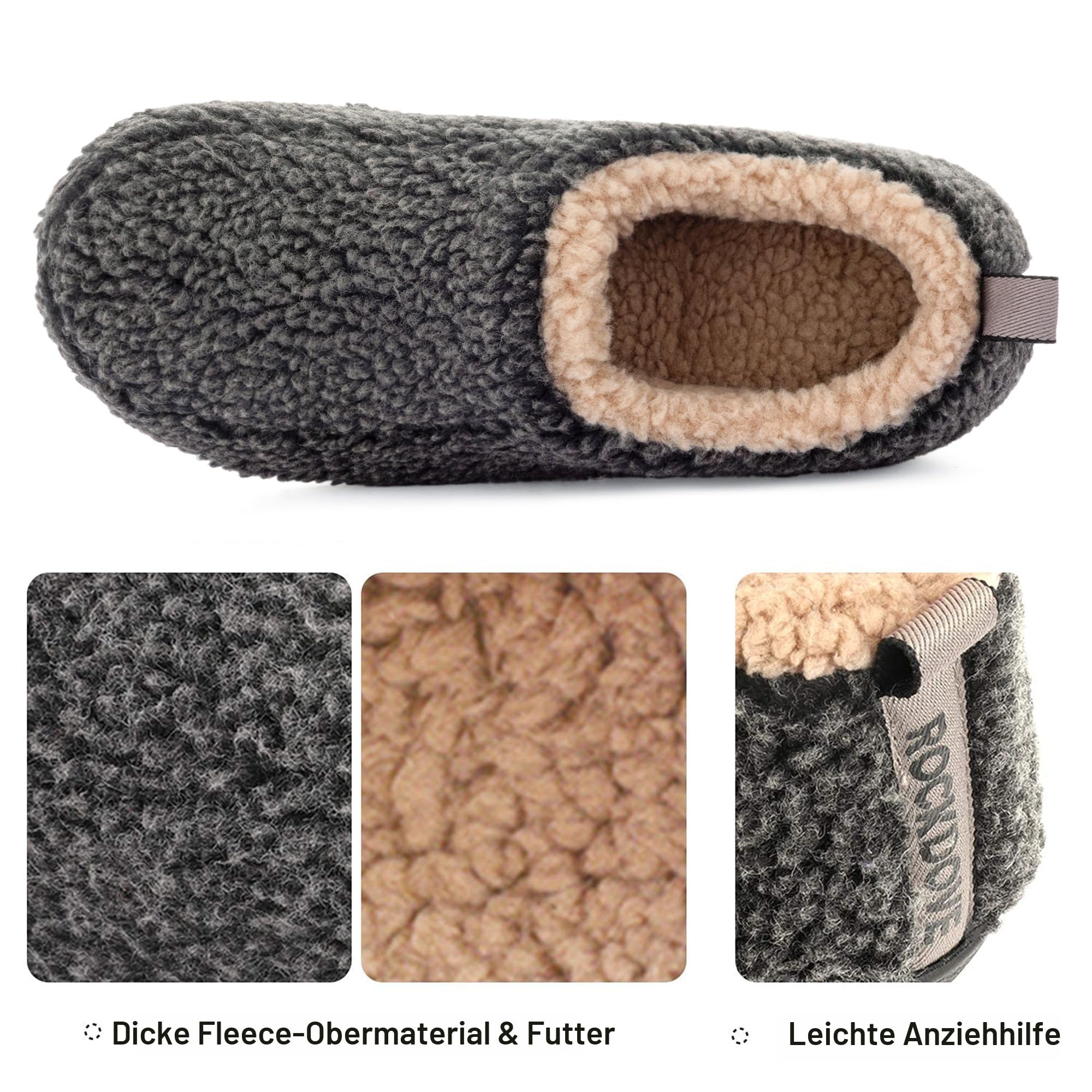 RockDove Set mit 2 Paaren – Herrengröße 42-43, Männer-Heizkachel-Memory-Foam-Slipper (Schwarz) Männer-Nomad Slipper (Schwarz)