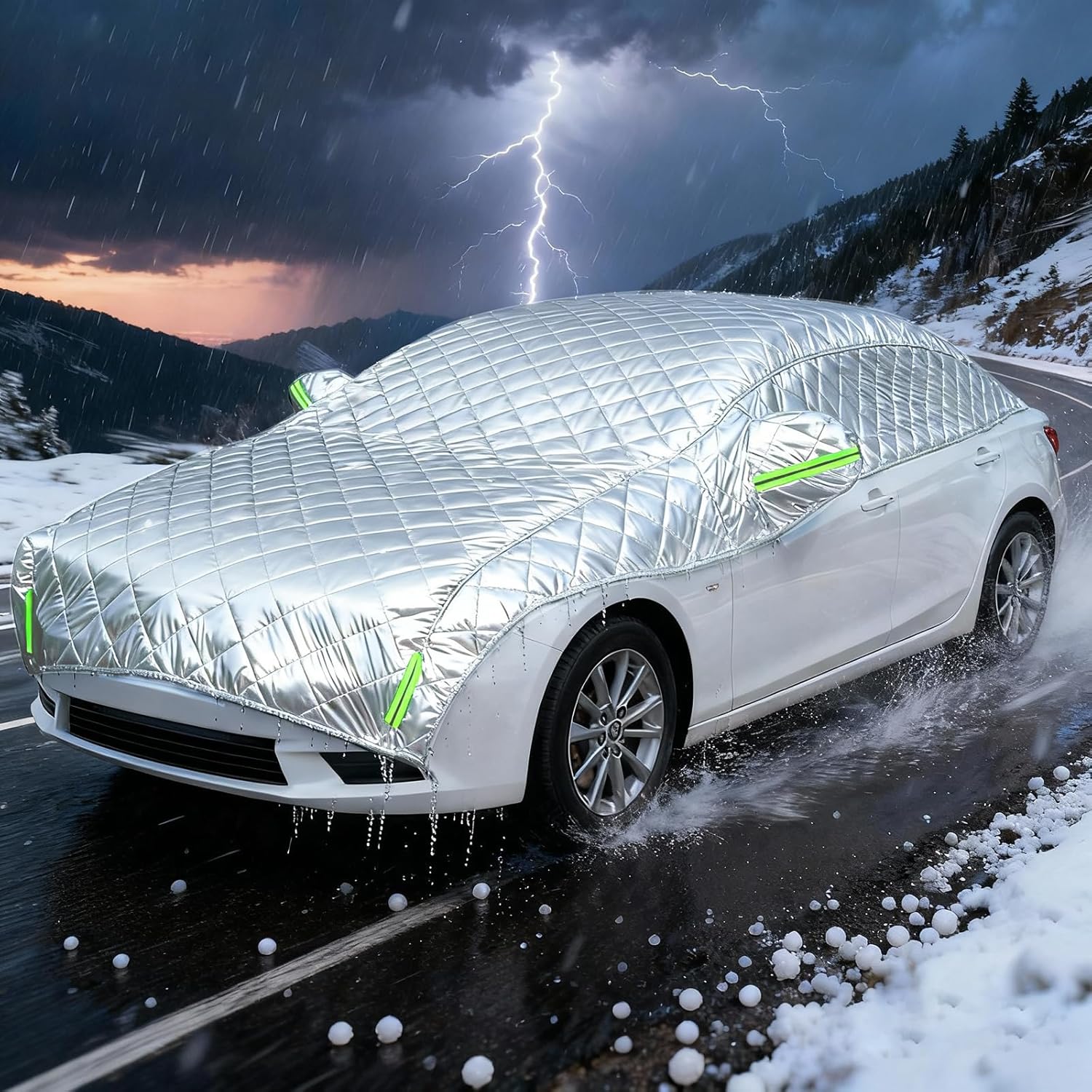 Hail Protector Car Cover Custom Fit for Rivian R1S,5-Layer Anti-Hail Thickened Car Covers Waterproof All-Weather UV/Wind/Snow Outdoor Protection with Reflective Strip,Black