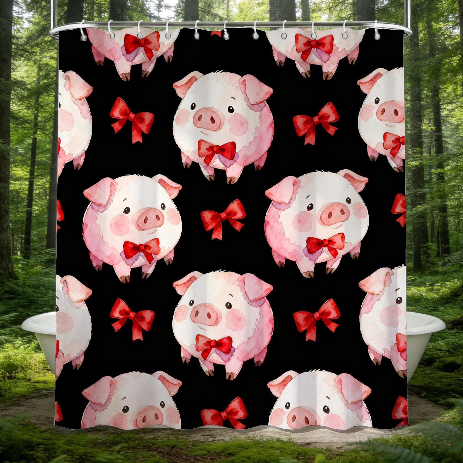 Hongduo 3D Watercolor Pig Shower Curtain for Stalls Bathtubs Cartoon Bathroom Decor Shower Curtain Set Polyester Fabric Waterproof 180x180cm/71X71 Inch with Hooks