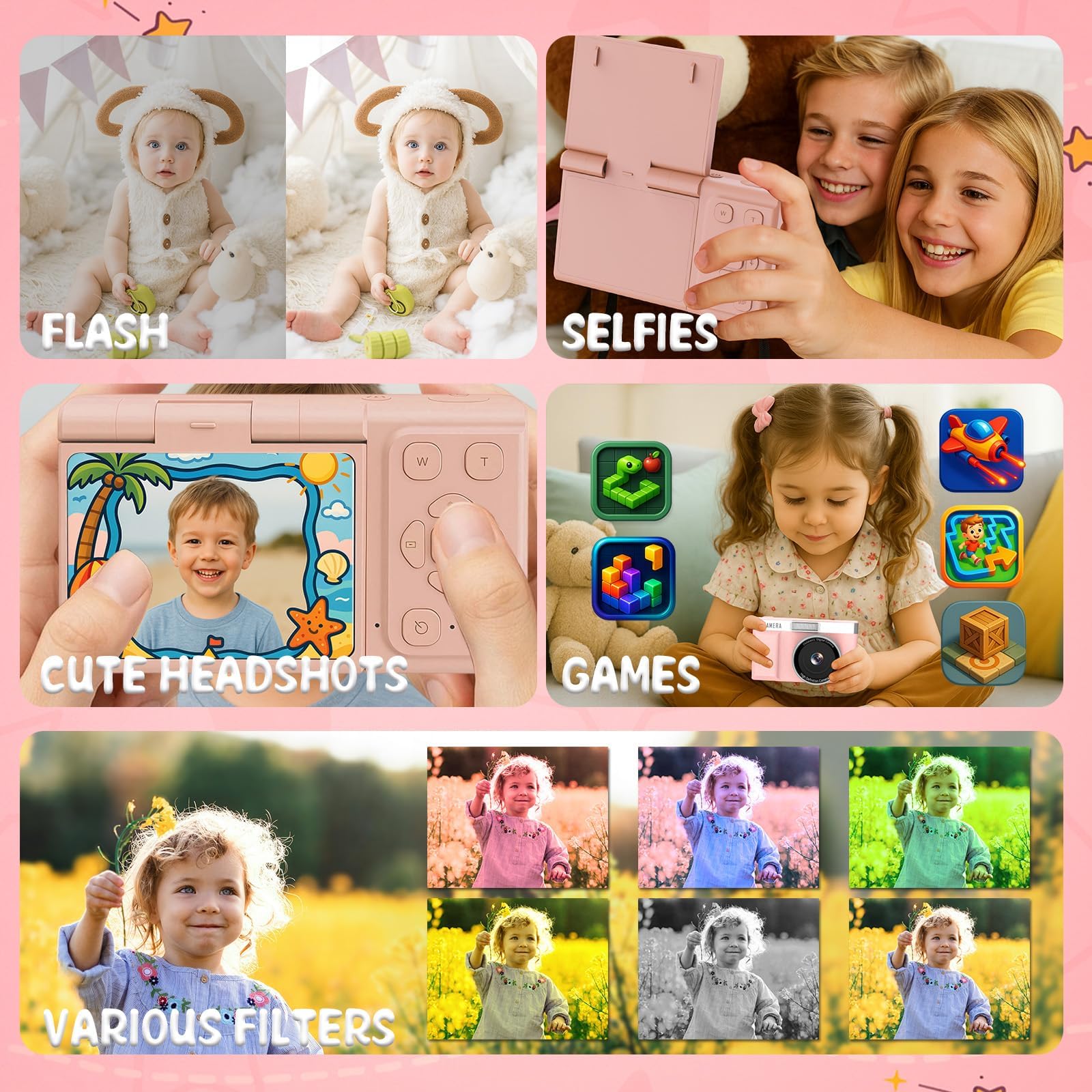 Kids Digital Camera FHD 1080P Digital Camera For Kid With 32GB Card,2'' Flip 180 ° Screen With Support For Selfie Vlog Cam,Compact Camera With Flash,Birthday for Kids Boys Girls. - 4