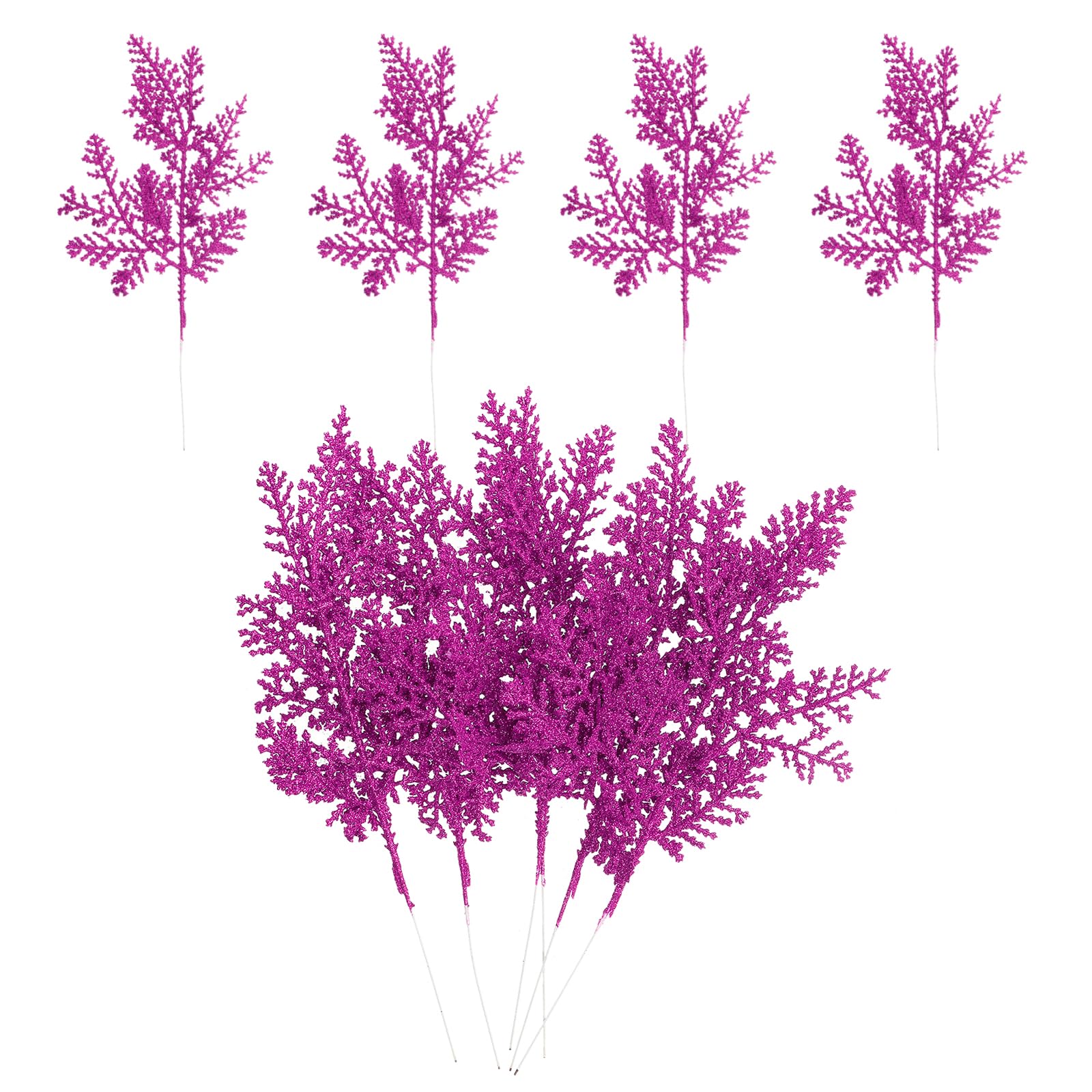 PATIKIL 10 Inch Artificial Pine Needles, 10 Pcs Glitter Pine Stems Christmas Branches Fake Floral Twig Leaves Faux Cedar Picks Sprays for Tree Bouquet Wedding Greenery Decor, Rose Red