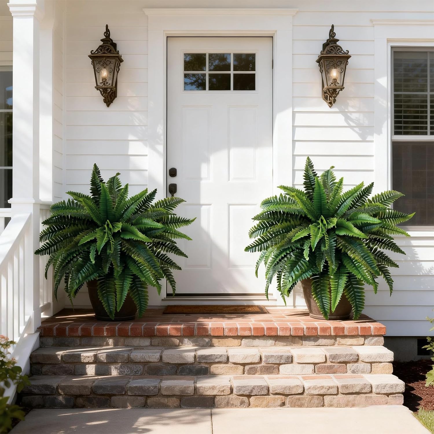 Artificial Boston Fern Bush- 2 Packs Large Artificial Ferns for Outdoors & Indoors, 45Inch Large Faux Ferns with 88 Fronds, Suitable for Office & Living Room Decor, Garden Porch Decor