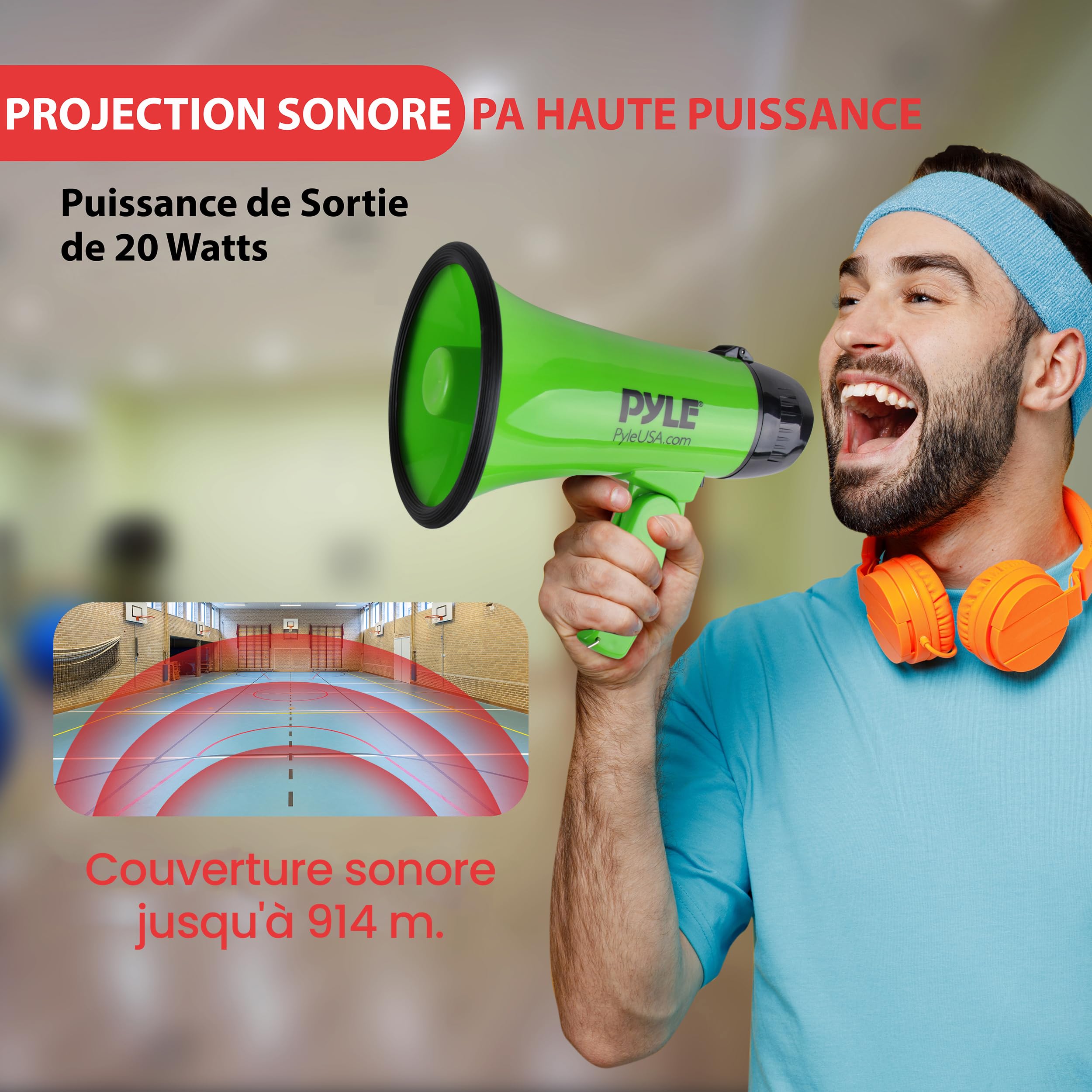 Pyle Haut-Parleur Mégaphone Portable avec Sirène - Mégaphone Porte-Voix Compact et Fonctionnant sur Piles avec Puissance de 20 Watts, Microphone, 2 Modes, Sonorisation PA et Poignée Pliante - Vert