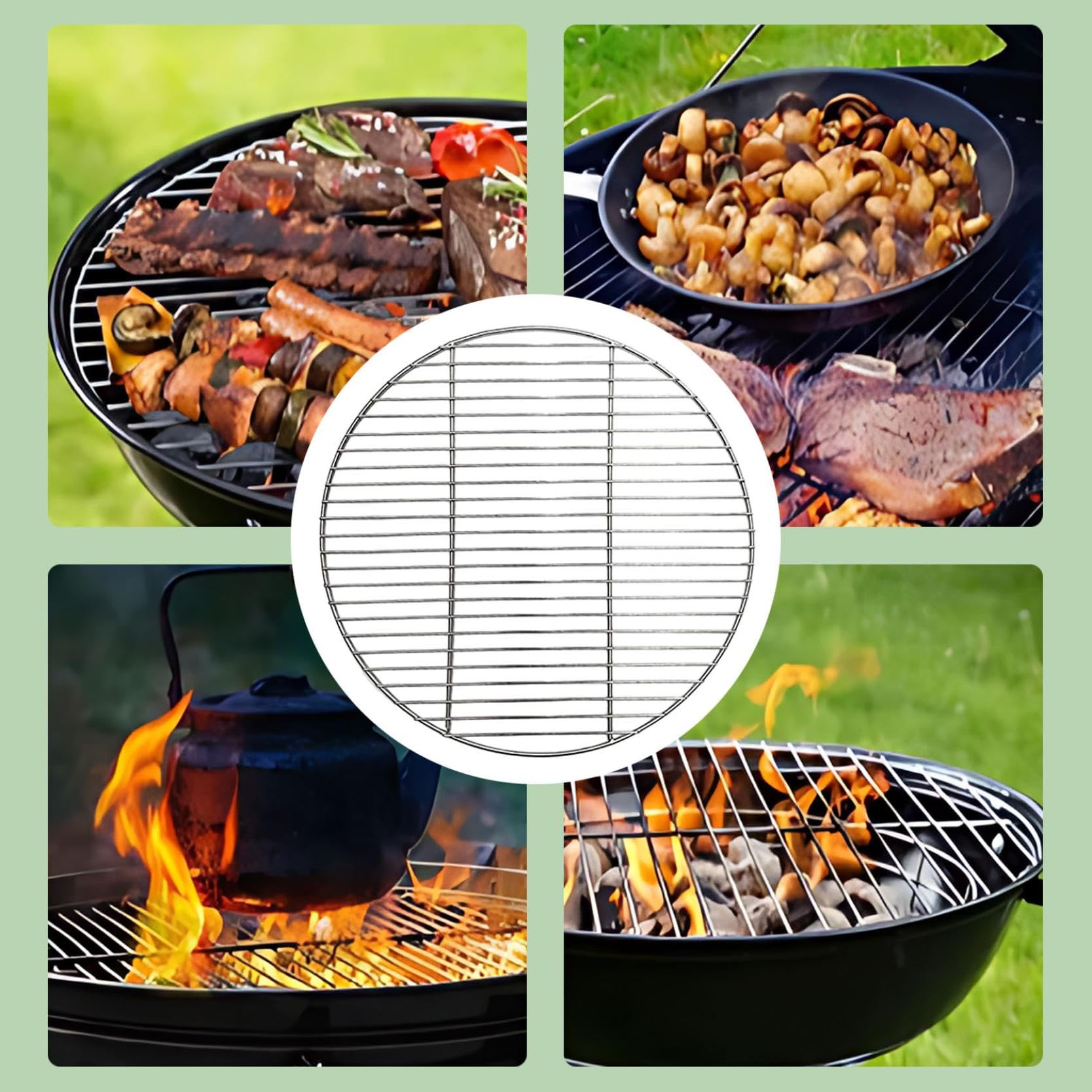 Grille de cuisson ronde en acier inoxydable de 53 cm - Pour barbecue, camping, pique-nique, jardin, répartition uniforme de la chaleur et nettoyage facile