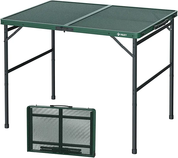 VILLEY Grill Table, 3ft Folding Camping Table with Aluminum Adjustable Legs, Portable Lightweight Camp Table for Beach Picnics and Outdoor Cooking Green