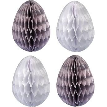 Papierdrachen 12 Easter eggs made of tissue paper for hanging and decorating 7 cm including ribbon ideal Easter decoration for bushes and branches reusable grey / white set 3