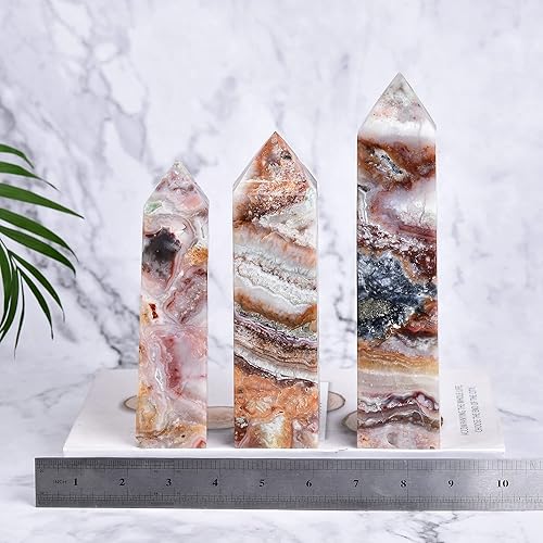 Miniatura 5 de JIC Gem Varita de cristal extra grande a rayas de ágata de cristal Obelisco Torre de cuarzo para decoración de regalo, 2.2-2.8 libras
