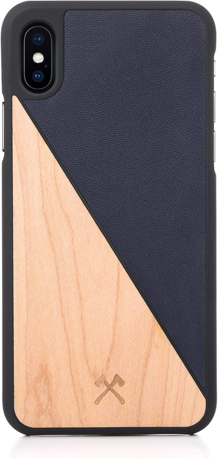 Woodcessories - Real Wood Case Compatible with iPhone Xs Max, EcoCase Split (Maple/Blue)