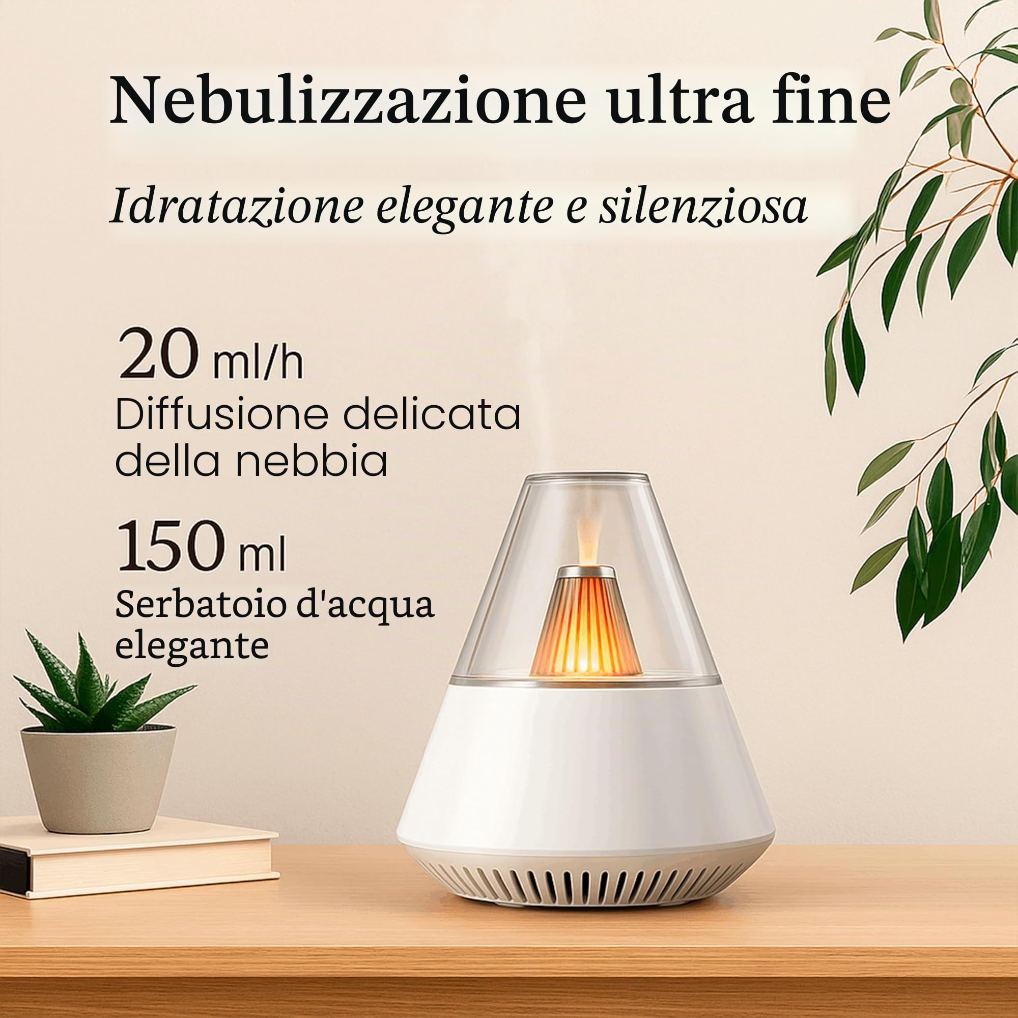 ALMA® Diffusore & Umidificatore per aromaterapia a lampada a lume di candela, diffusore di oli essenziali, 150 ml, umidificatore ad ultrasuoni a nebbia (Black)