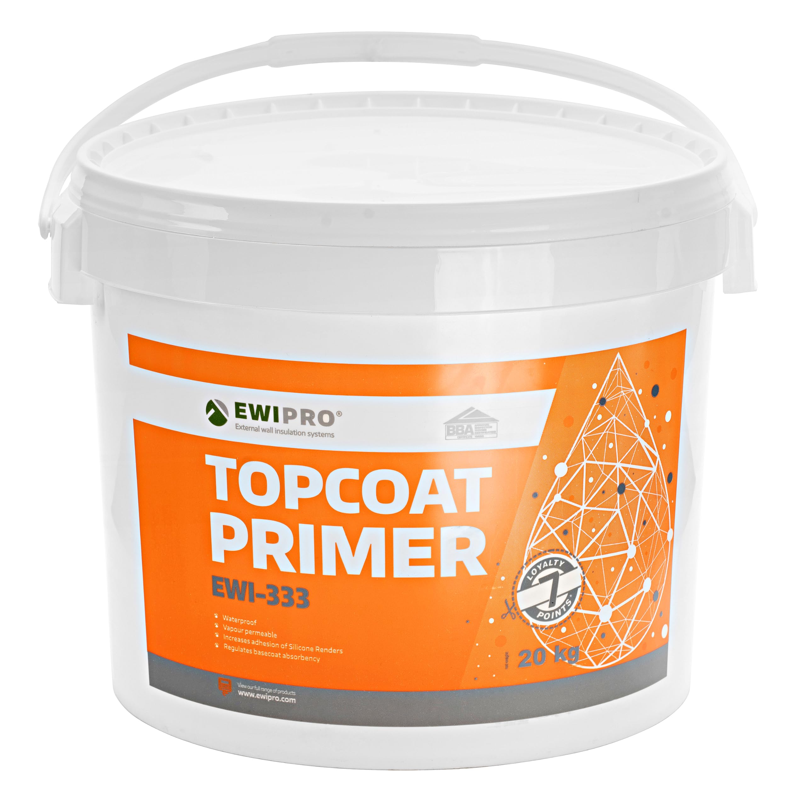 Top Coat Primer EWI-333, 20kg, Improves Adhesion, Limits Basecoat Absorption, Ensures Render Curing, Multiple Colours, for Insulation Systems