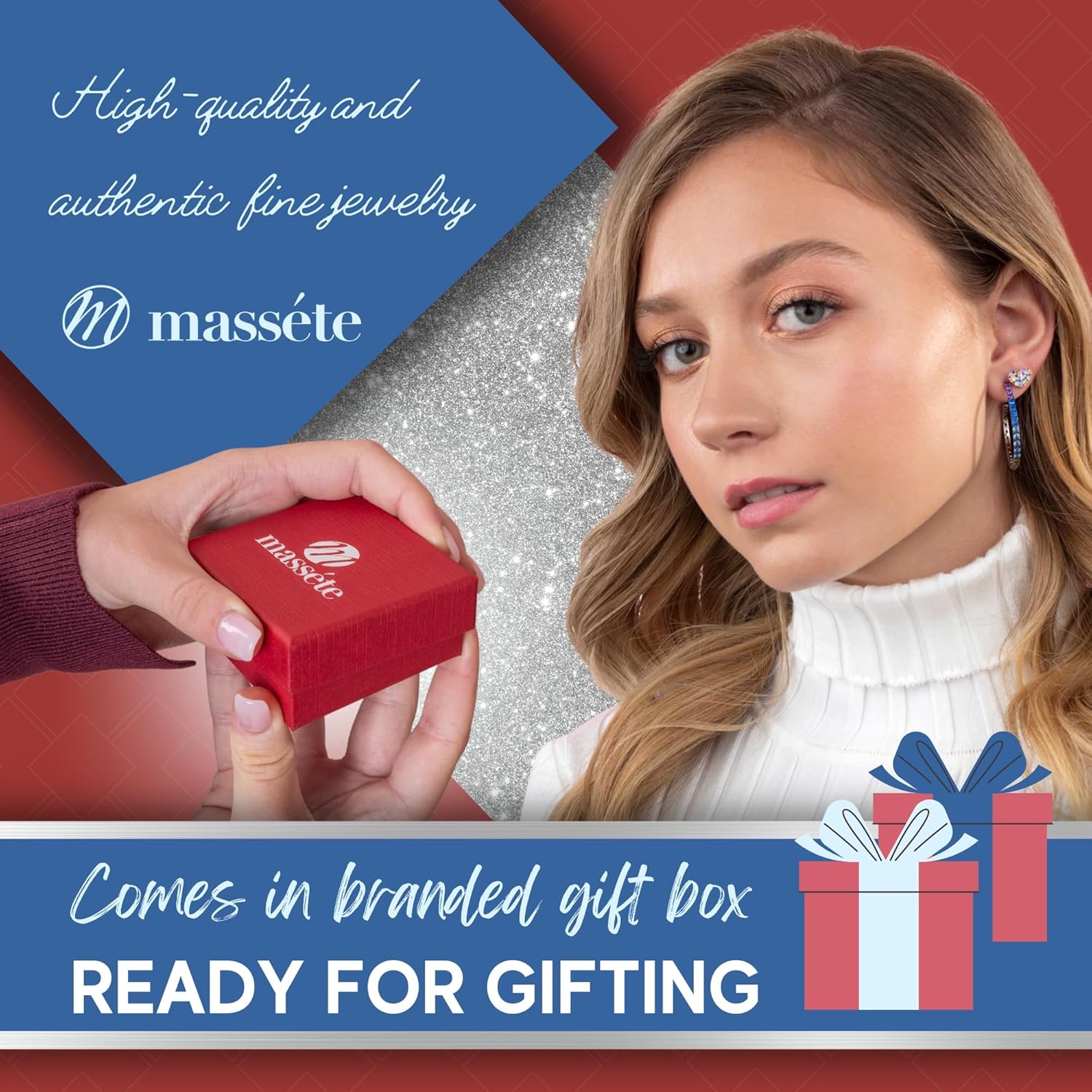 Massete Sterling Silver Necklace Pendant 6 Petal Flowers with Simulated Diamonds 17.5" - Image 4