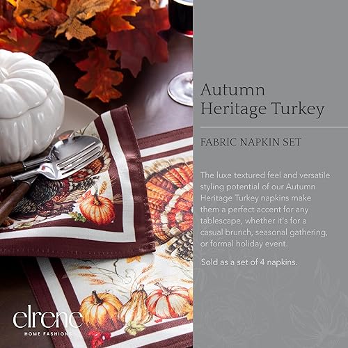 Miniatura 2 de Elrene Home Fashions Autumn Heritage - Servilletas diseñadas con pavo, juego de 4, 17 x 17 pulgadas