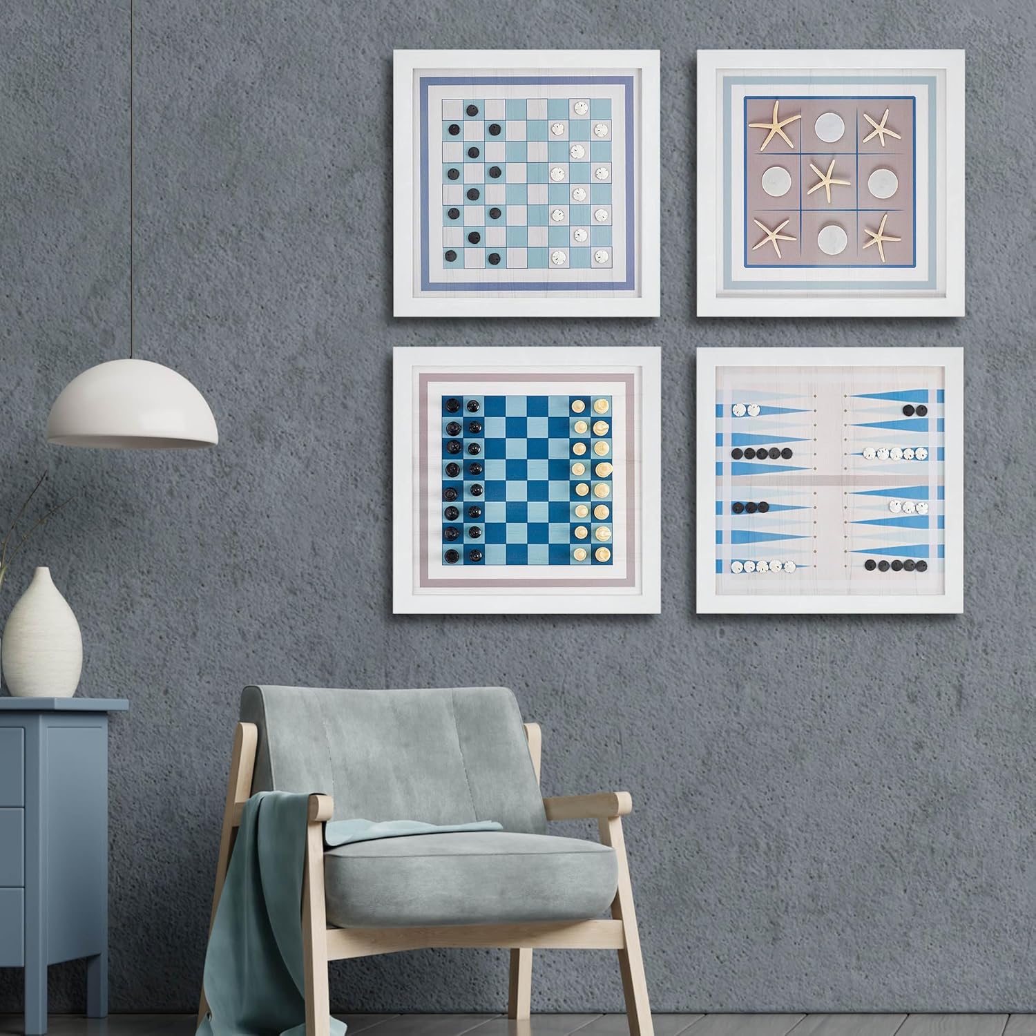 Magnetic Canvas Game Set. Chess/Checkers/Backgammon/TIC TAC Toe. Decrotive Game Sets use an mounting System That Gives Easy Access to Them. (Beach)