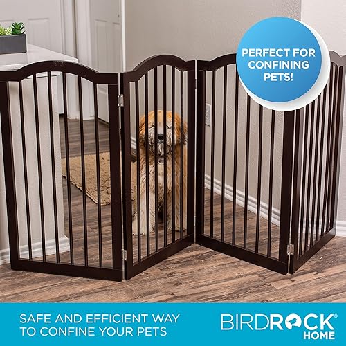 Miniatura 5 de INTERNET'S BEST Puerta para perros con parte superior arqueada, 4 paneles, barrera de madera para mascotas de 36 pulgadas de alto para perros o