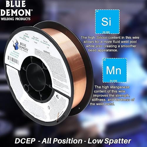 Miniatura 5 de Blue Demon ER70S6 X .030 X 10 LB MIGGMAW Alambre de soldadura de acero al carbono, todas las posiciones, salpicaduras bajas, formulado para