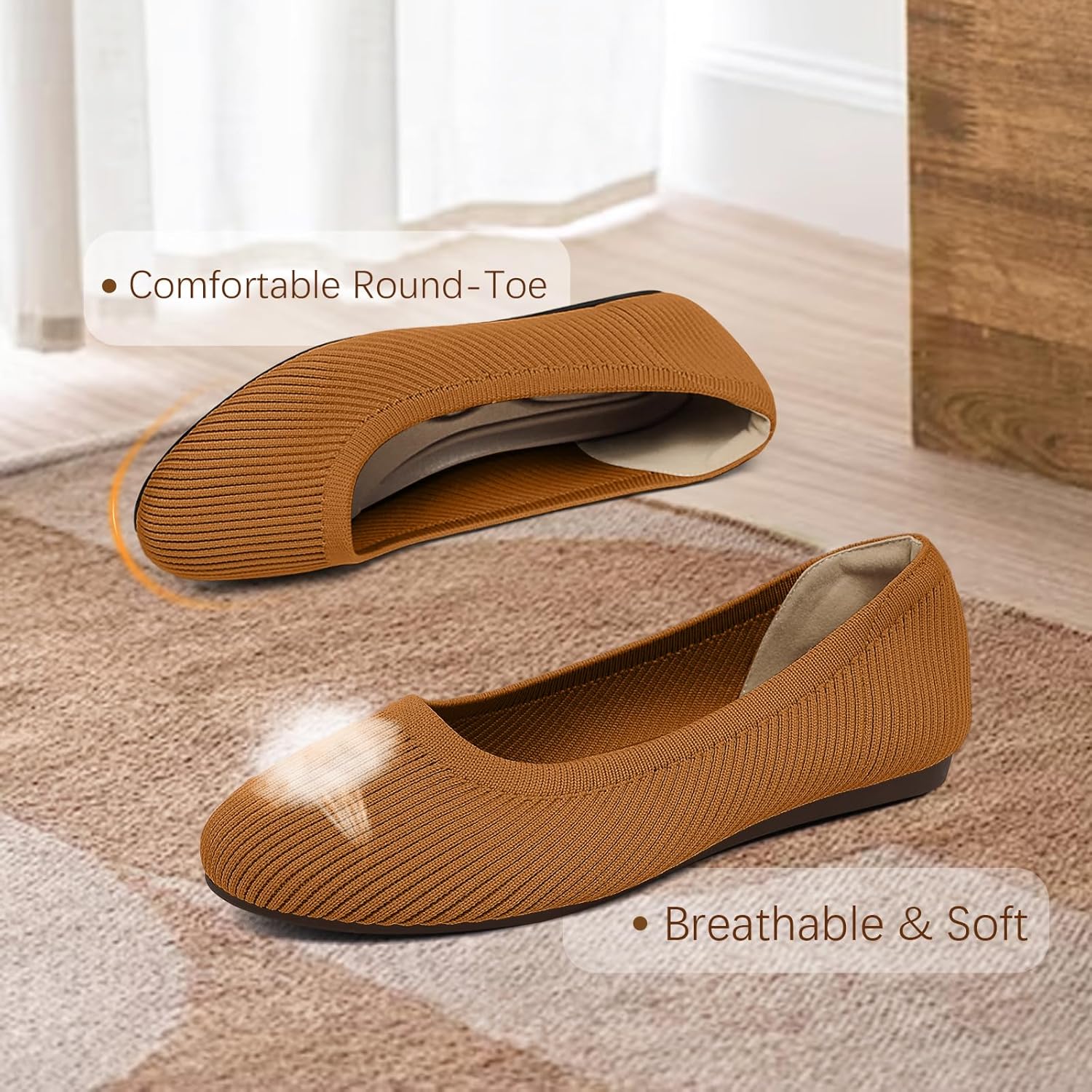 Women's Flats Shoes Round Toe Ballet Knit Comfortable Dressy Flat