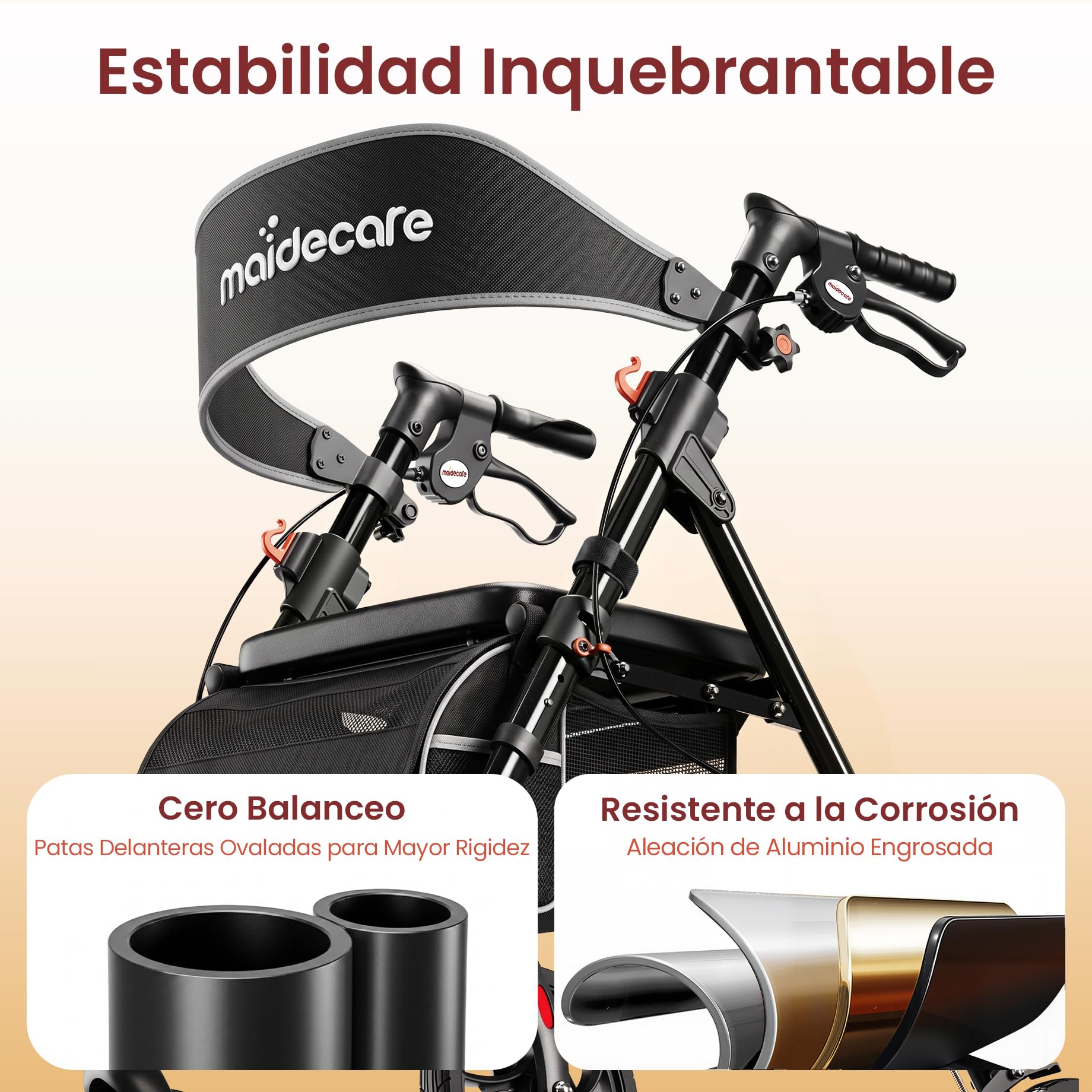 Andador con asiento y ruedas, plegable, 4 ruedas, para personas mayores y discapacitados, andador para exteriores/interiores, neumáticos todo terreno de 20 cm, mango ajustable en altura de 6