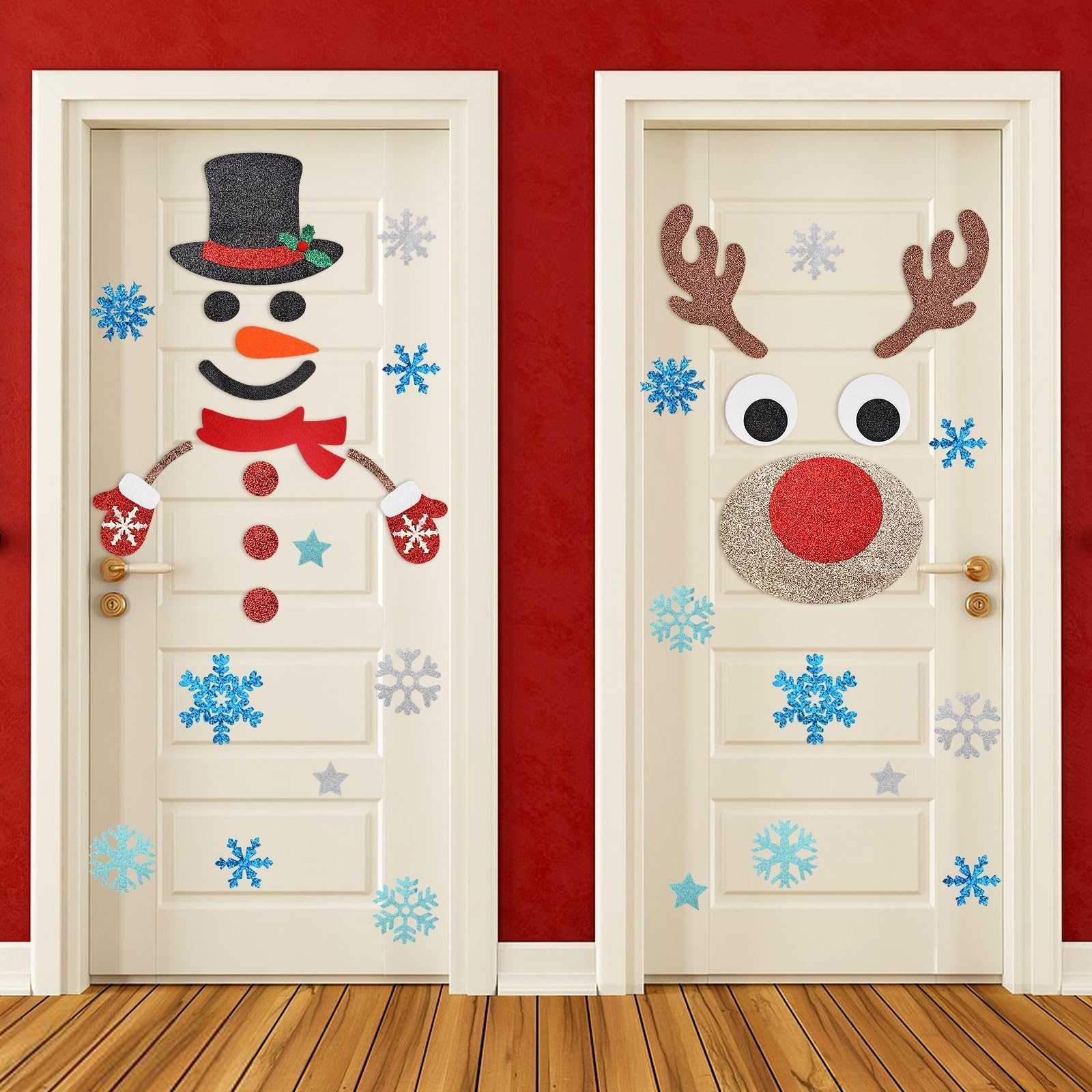 Décoration de porte de Noël anti-trace, autocollants bonhomme de neige réutilisables