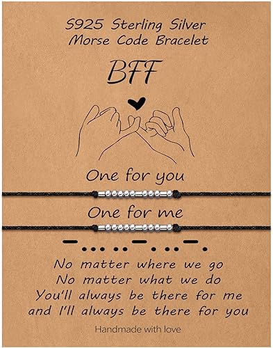 Ieftop Sterling Silver Morse Code Bracelets - Pinky Promise Gifts for Women BFFs