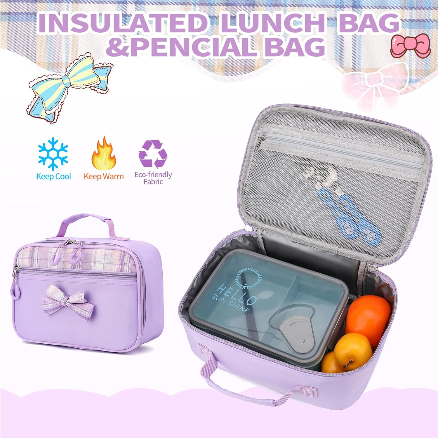 Girls Backpack Set,17 inch School Backpacks Cute Book Bag with Lunch Box for Teen Kid Elementary Middle High School(3PCS Pink, Large) - Image 5