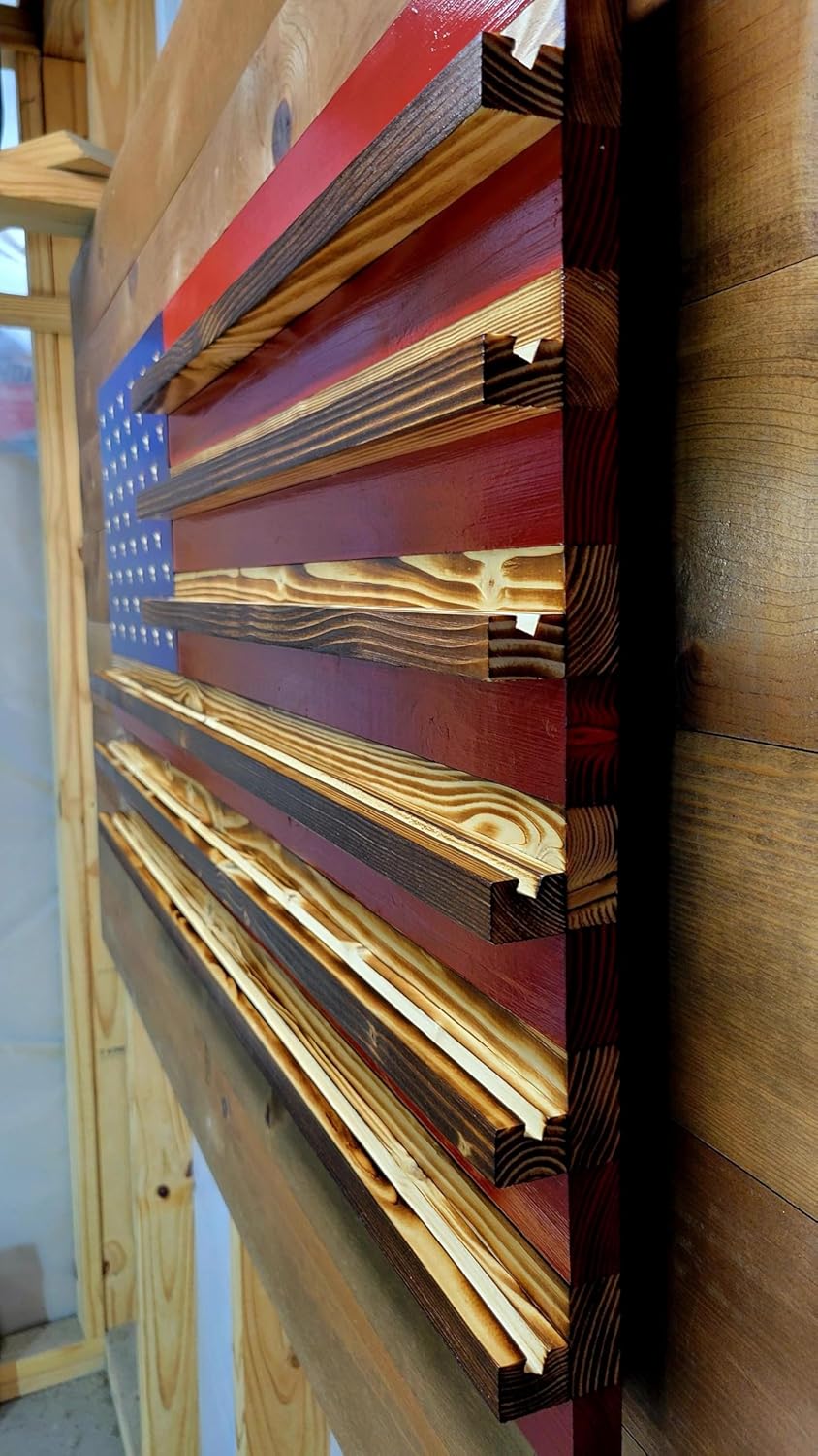 Classic American Challenge Coin Holder Display, Wooden Shelves hold 90-100 Coins, for Military, Police, Law Enforcement, First Responders, Custom Handmade Quality, Made in Texas