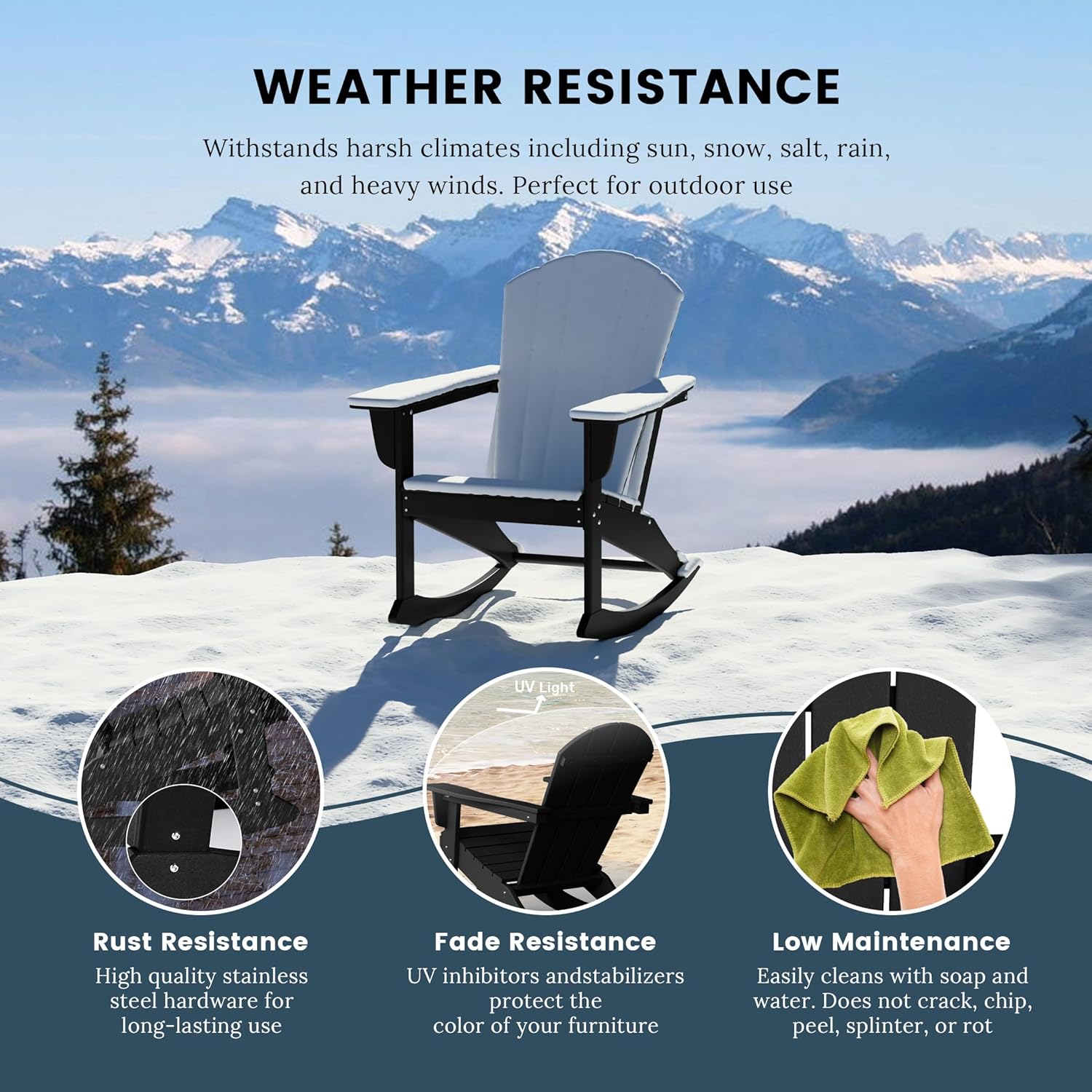 WO WESTIN OUTDOOR HDPE Laguna Outdoor Rocking Poly Adirondack Chair (Set of 2), Black