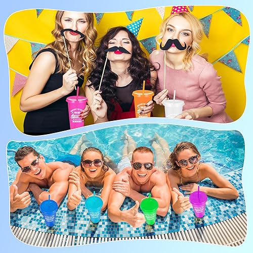 Vista 81 de Paquete de 24 vasos de plástico con tapas y popote, vasos reutilizables con tapas y pajillas, vasos coloridos para bebidas frías, café helado, vasos