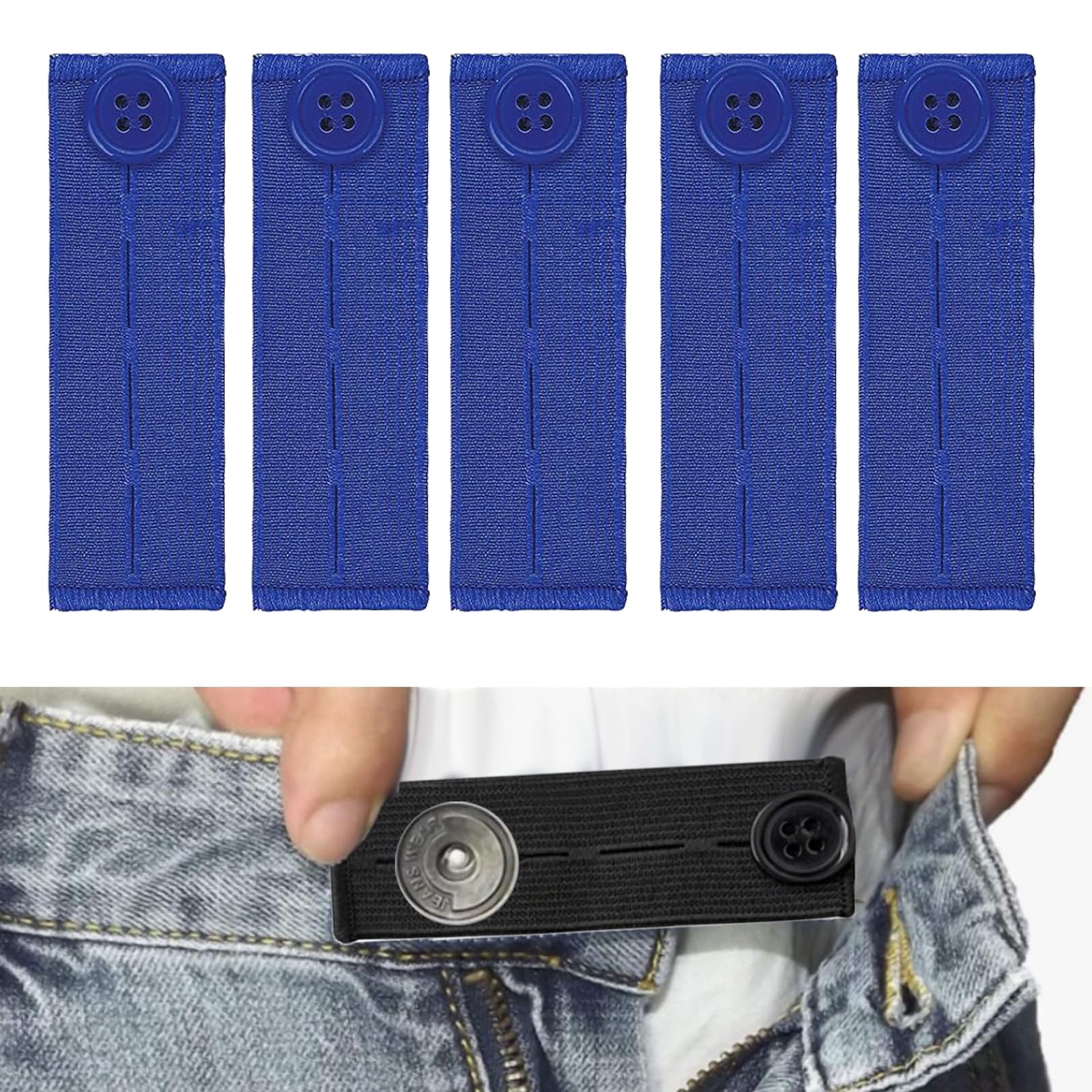 Wenrecu 5PCS Adjustable Waist Extender,Button Extender for Jeans,Elastic Waist Extenders,Elastic Button Extender Pants Waist Extension for Trousers Jeans Pants Slacks Pregnant Trousers (Light Blue)