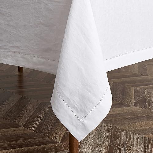 Miniatura 4 de Mantel de lino para el hogar, punto vainica, 60 x 60 pulgadas, tela redonda, lavable, mantel de arpillera para cocina, comedor, exteriores, Pascua,