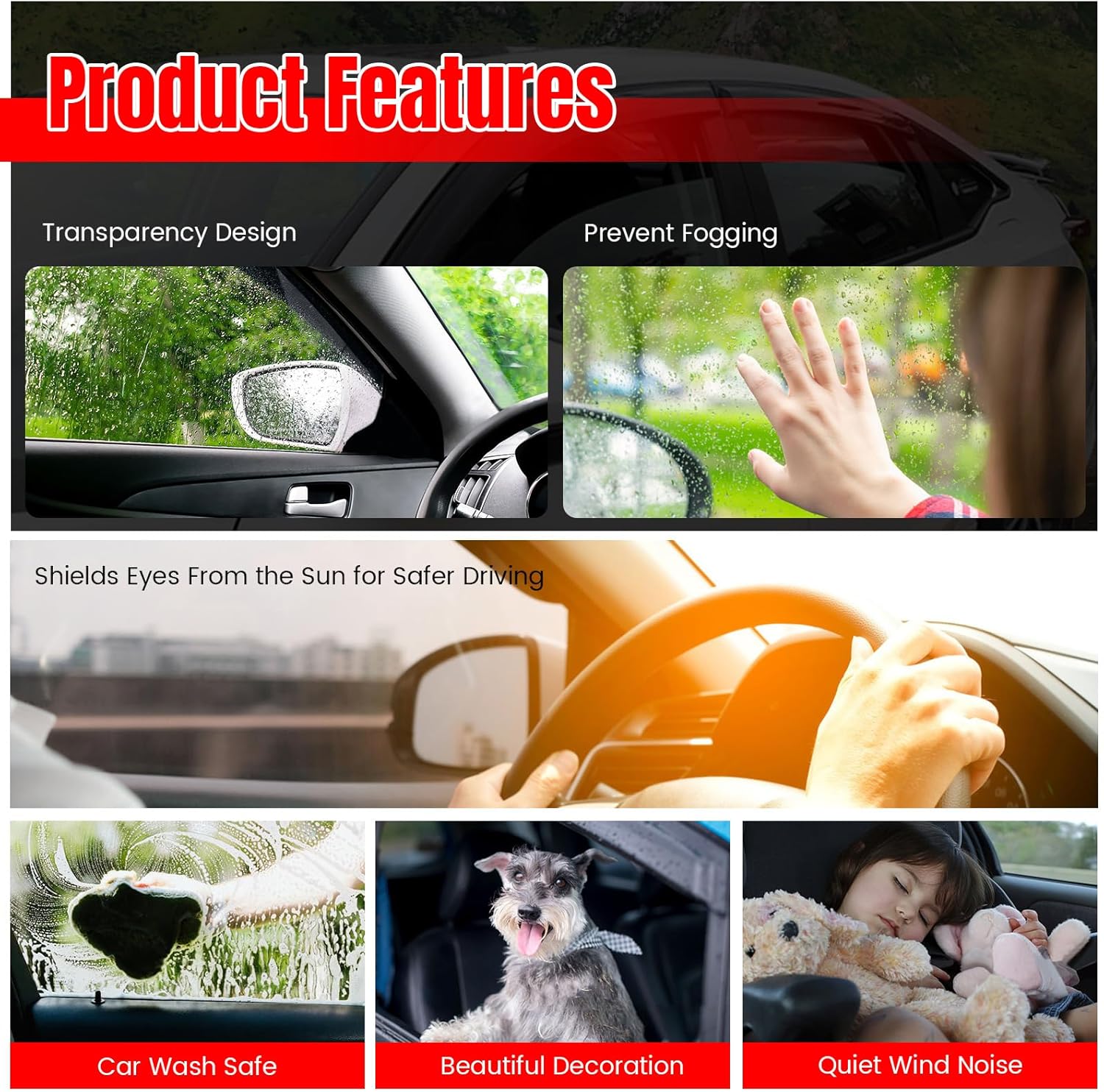 IKON MOTORSPORTS Tape on Window Visors Compatible with 2011-2026 Dodge Durango, Slim Style Acrylic Smoke Tinted Rain Guards, Side Window Wind Deflectors 6PCS