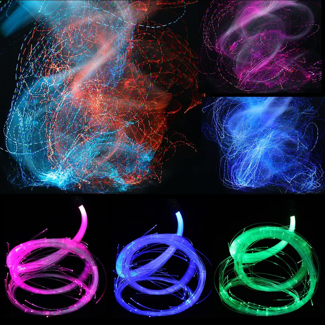 Rechargeable LED Fiber Optic Whip Dance Space Whip Light 10 Colors and 40 Effect Modes for Dancing, Parties, Light Shows, Rave EDM Music Festivals Stage Carnival (Black)