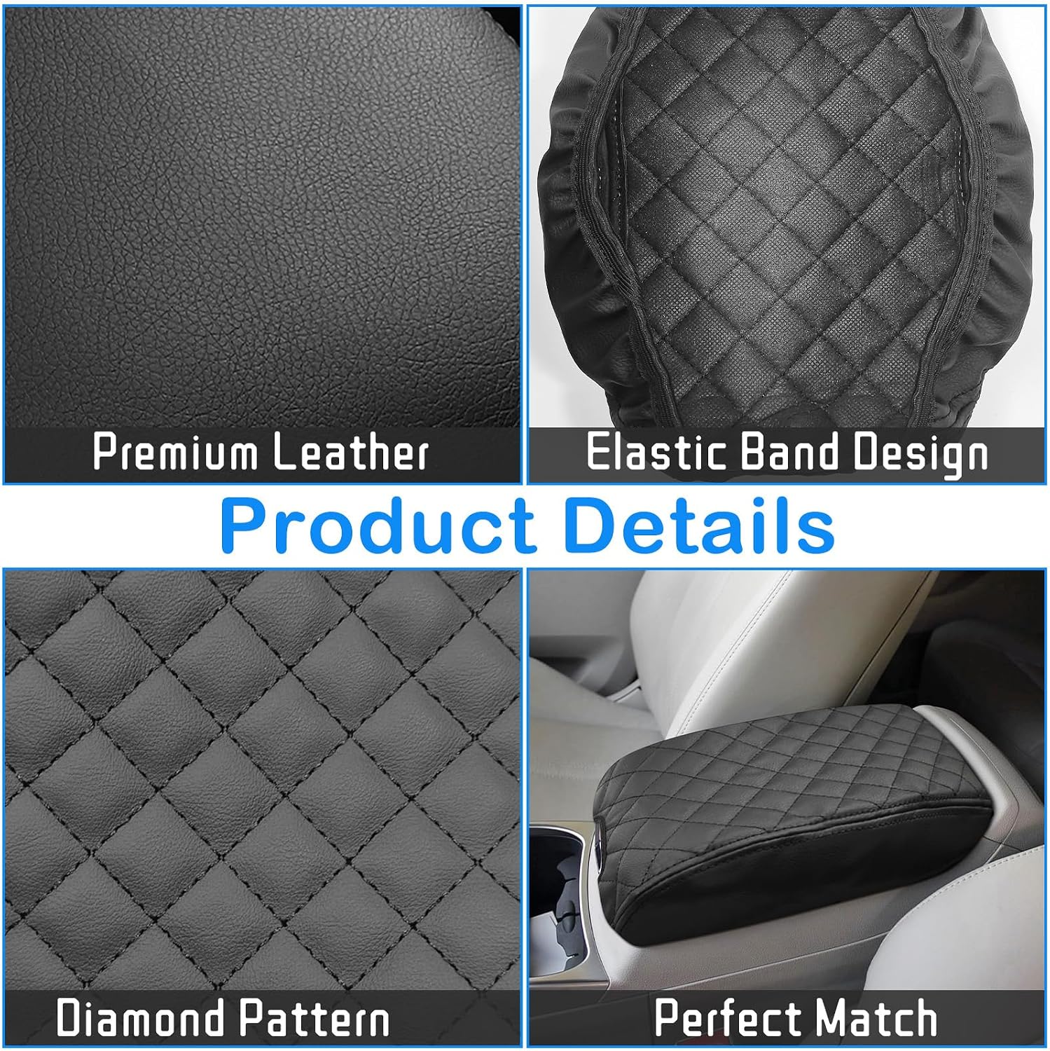 QianBao Compatible with Cadillac SRX 2010 2011 2012 2013 2014 2015 2016 Leather Armrest Box Center Console Cover Middle Console Cover Protector Black Stitches