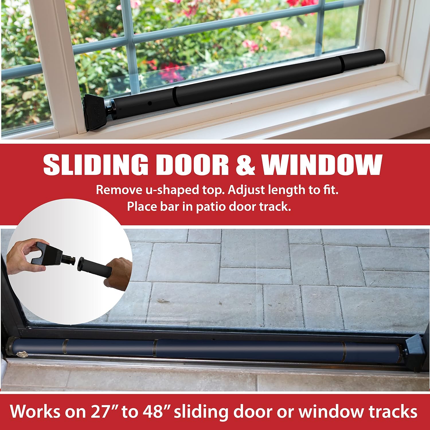 Product Trend Dual Security Bar, 2-Sets Adjustable-Length Portable Strong Door Bar for Hinged and Sliding Patio Doors & Windows, Home Safety and Travel Security, Extends 28 Inches to 45 Inches, Black