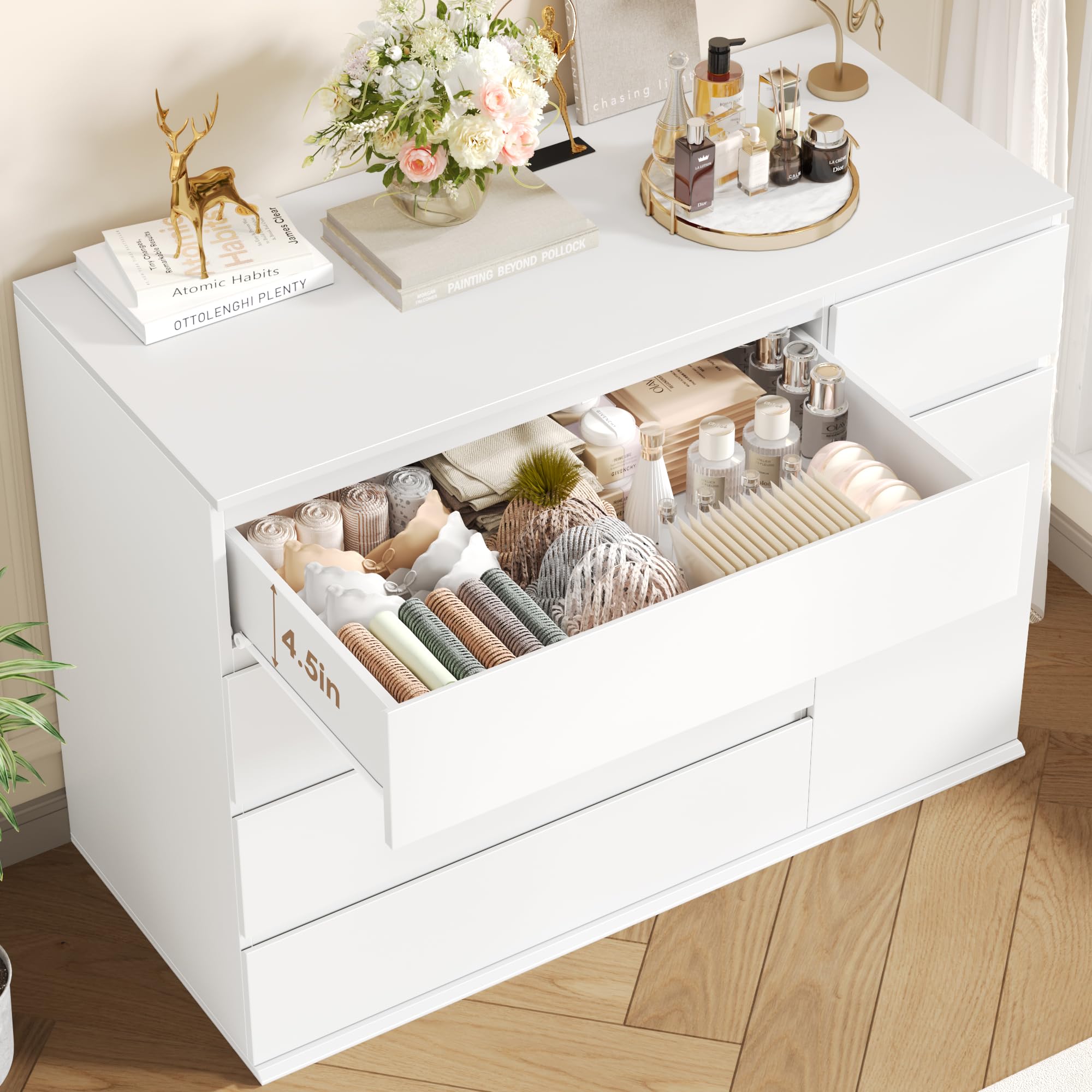 FOTOSOK White Dresser, Dresser for Bedroom, Wide Chest of Drawers