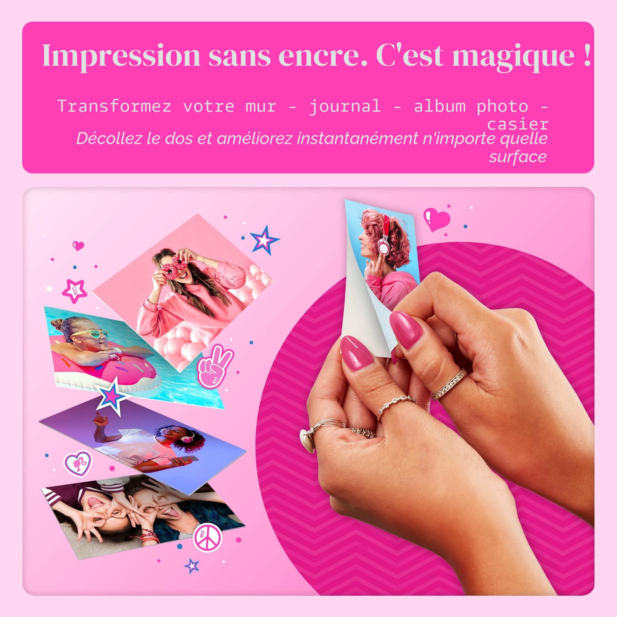 Kodak x Barbie Printomatic Appareil Photo numérique instantané Couleur Appareil Portable Barbie 5 MP, Zink 2x3 (5,1 x 7,5 cm) Papier Photo à Dos adhésif, Style Signature