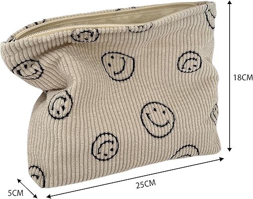 Miniatura 3 de Bolsas de cosméticos para mujer, bolsa de cosméticos de pana, bolsos estéticos para mujer, bolsos de mano con puntos sonrientes, organizador de