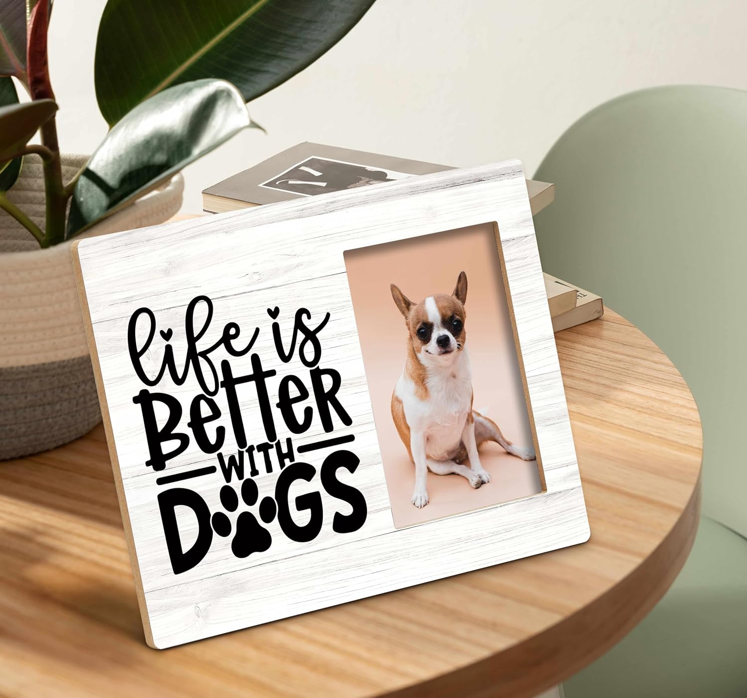 SRADMO Dog Picture Frame, Gift for Dog Mom Dad Lovers, Life Is Better With Dogs 10x8 Inch Wooden Tabletop Photo Frame - Image 2
