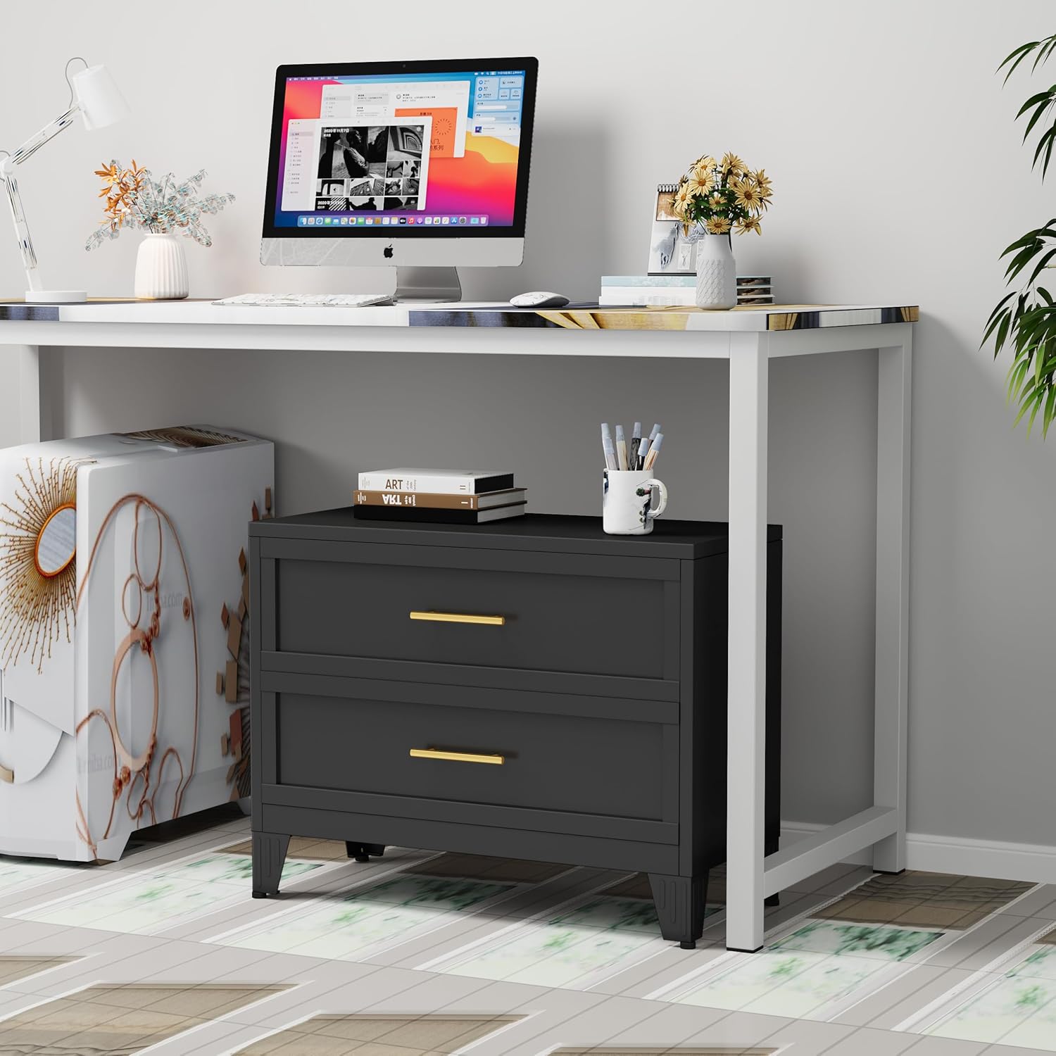 GAIOUS Dresser for Bedroom 2 Drawers, Metal Dresser Chest of Drawers, can be Used as Nightstand, Side Table, Under Desk Steel File Cabinet for Home Office Storage Small Size Files (Black)