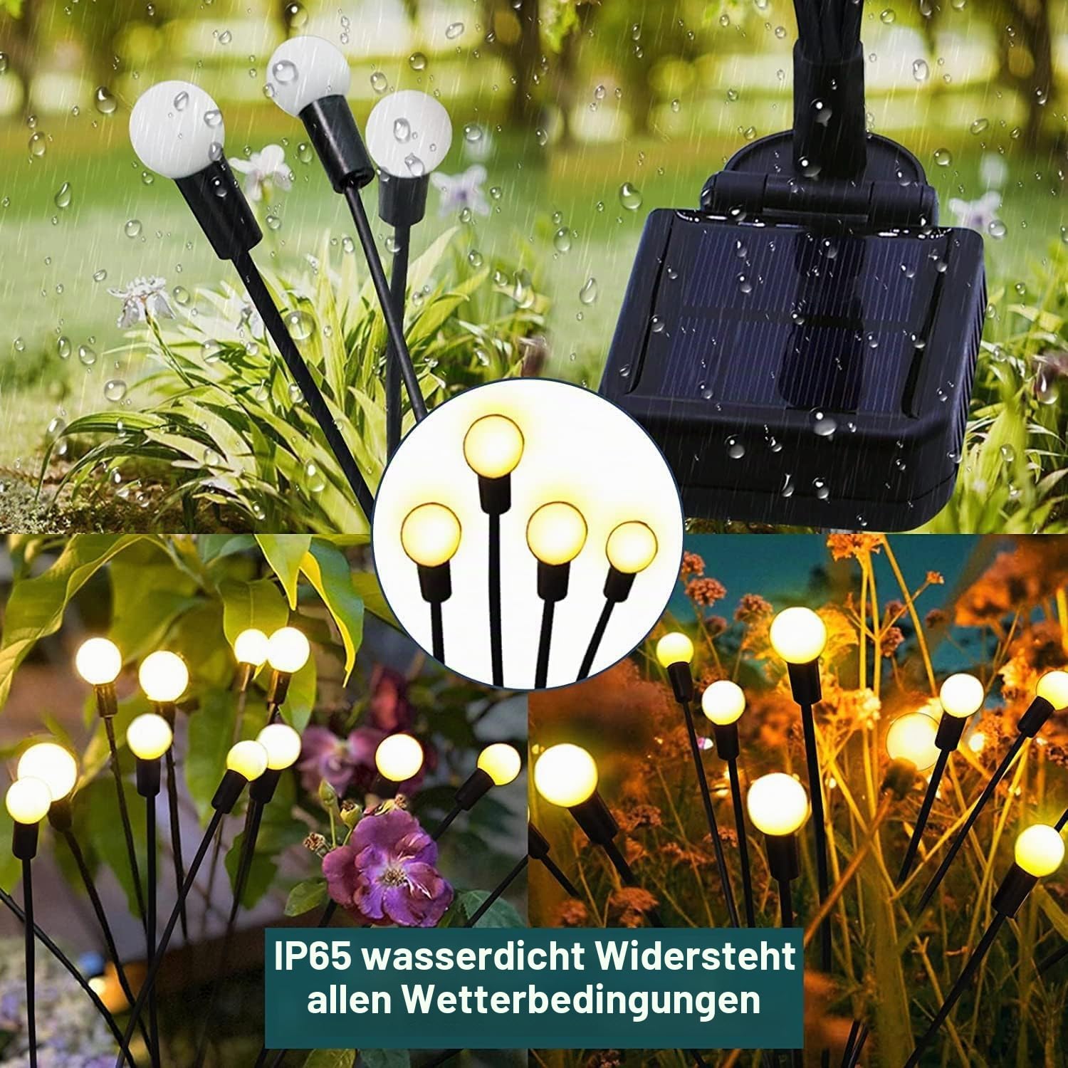 YJFWAL Firefly Solar-gartenlichter Außen 6 Stück Glühwürmchen Lichter Wasserdicht Swinging Garten Lichter für Pathway Weihnachten Yard Patio-Landschaft Dekoratives, 8LED Jede (Warm-Weiß, 6 Stück)