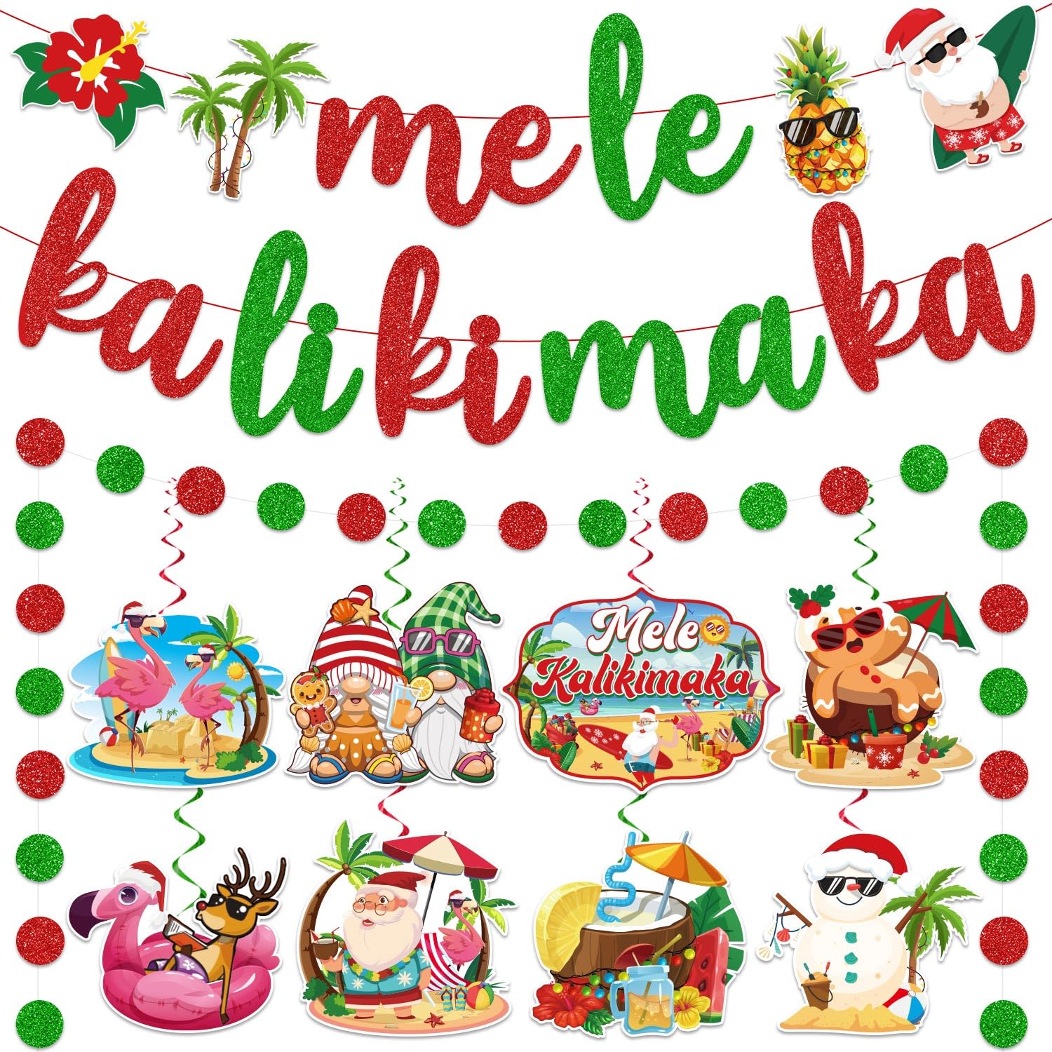 Hawaiian Christmas Decorations, Glitter Colorful Mele Kalikimaka Banner, Tropical Christmas Decorations, Mele Kalikimaka Decorations for Hawaiian